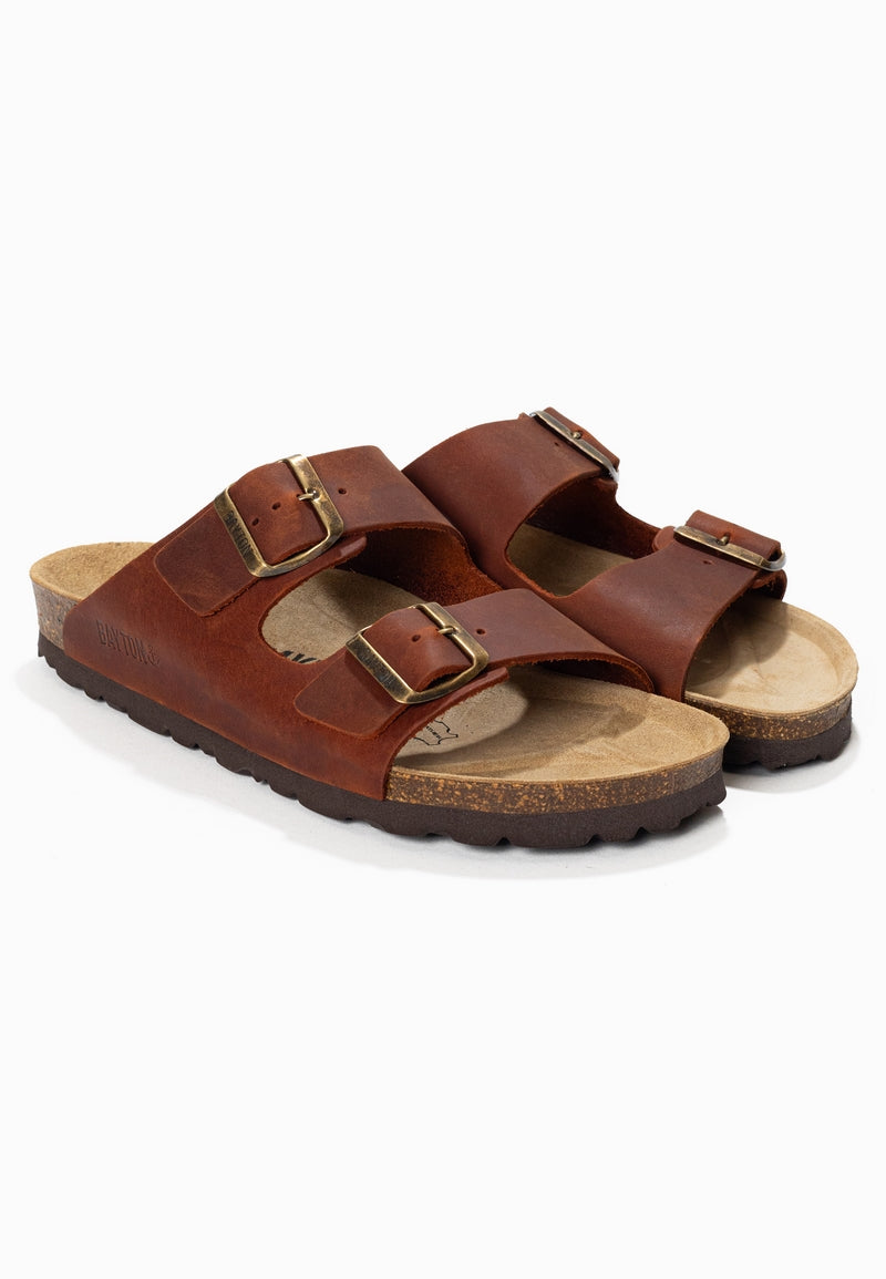 Atlas Brown 2 Strap Sandals 100% Leather