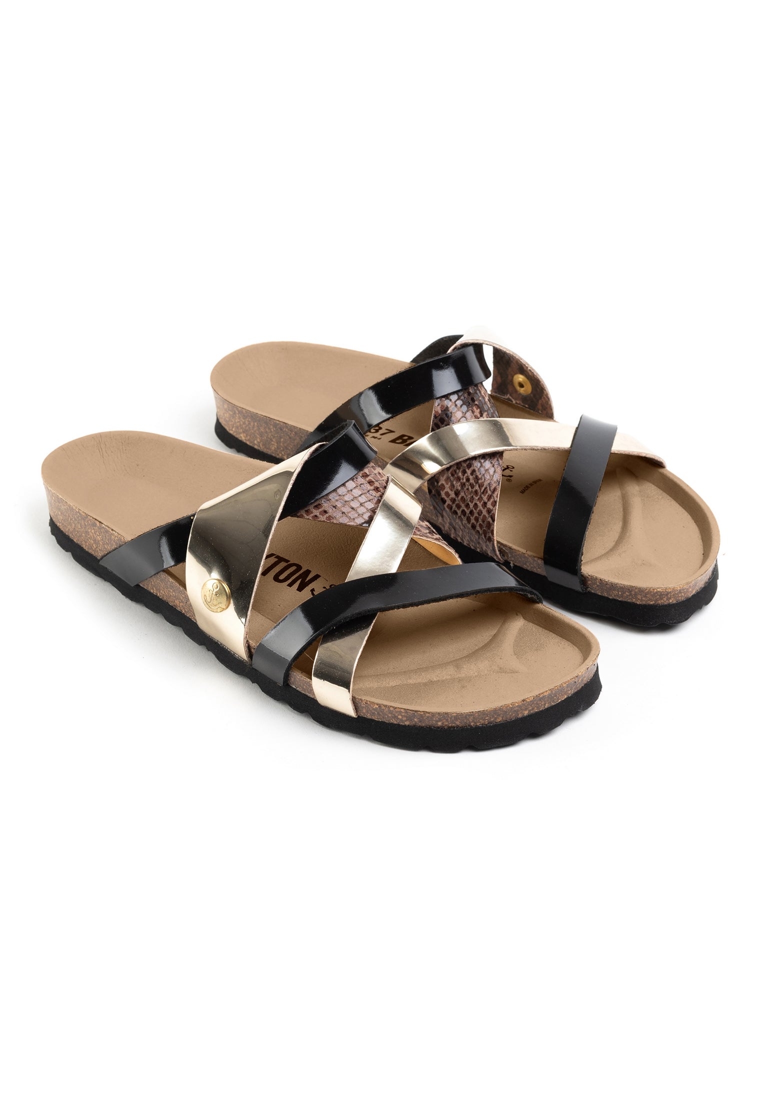 Batz Black and Light Brown Multi-Strap Sandals