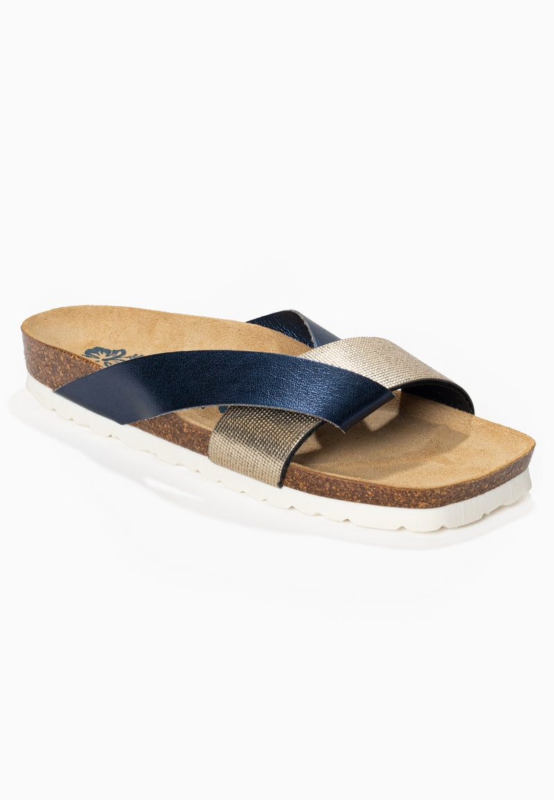 Mildura Navy Blue and Gold 2 Strap Sandals