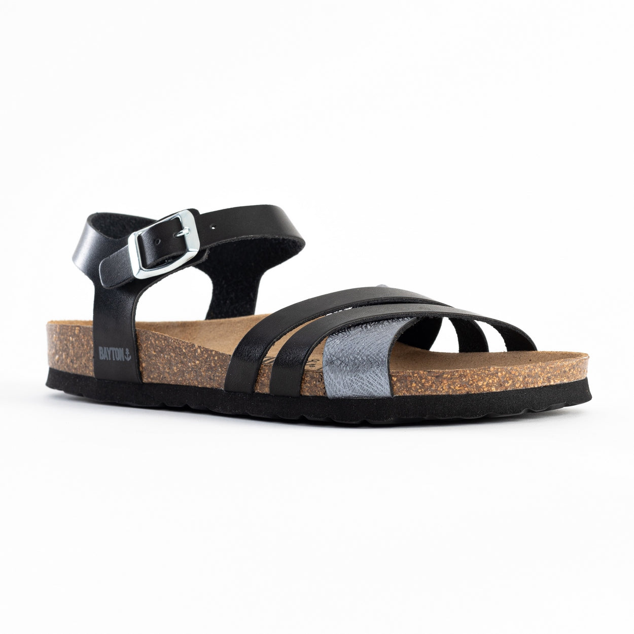 Denia Black and Pewter Multi-Strap Sandals