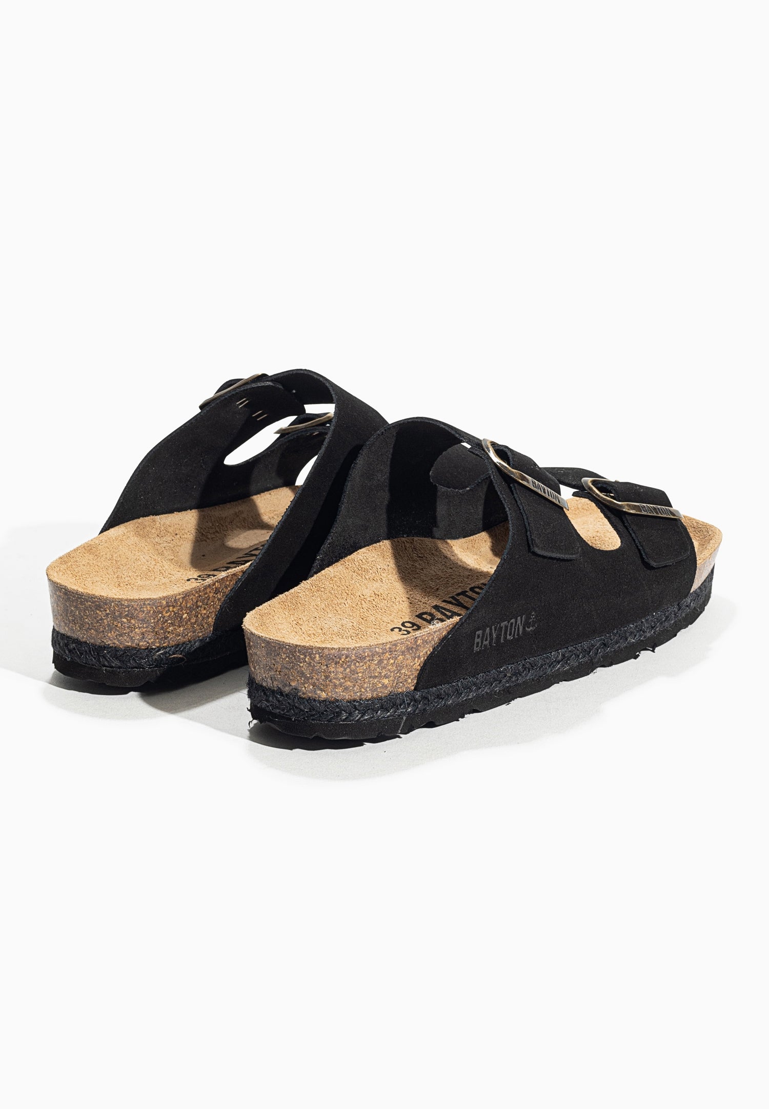 Benalla Black Suede Leather 2 Strap Sandals