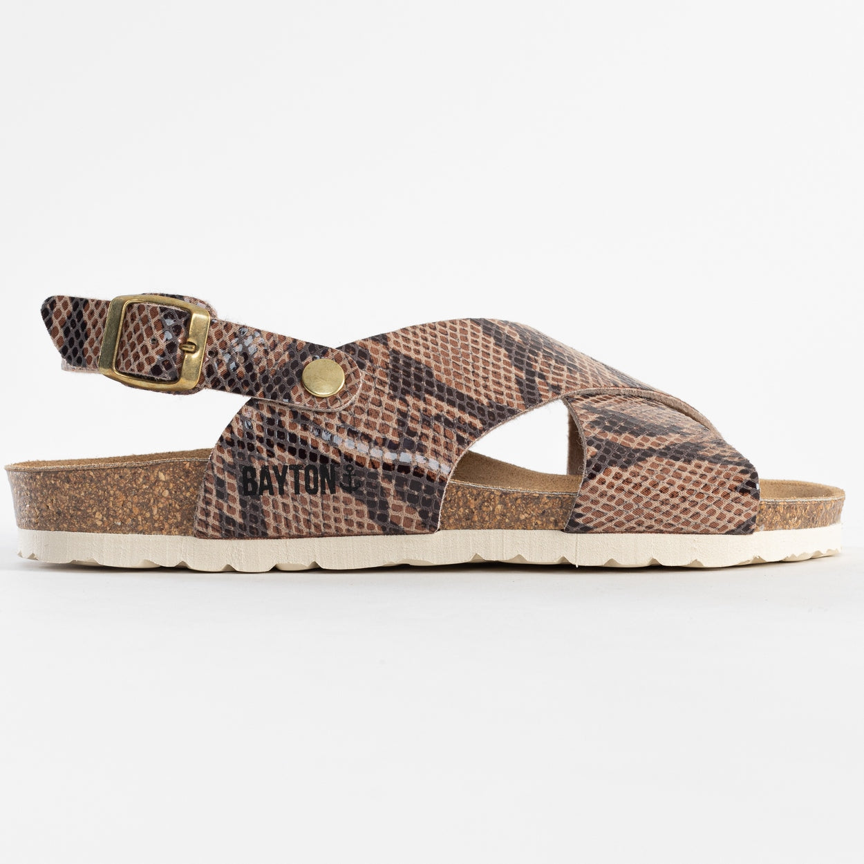 Beige Python Tweed Multi-Strap Sandals