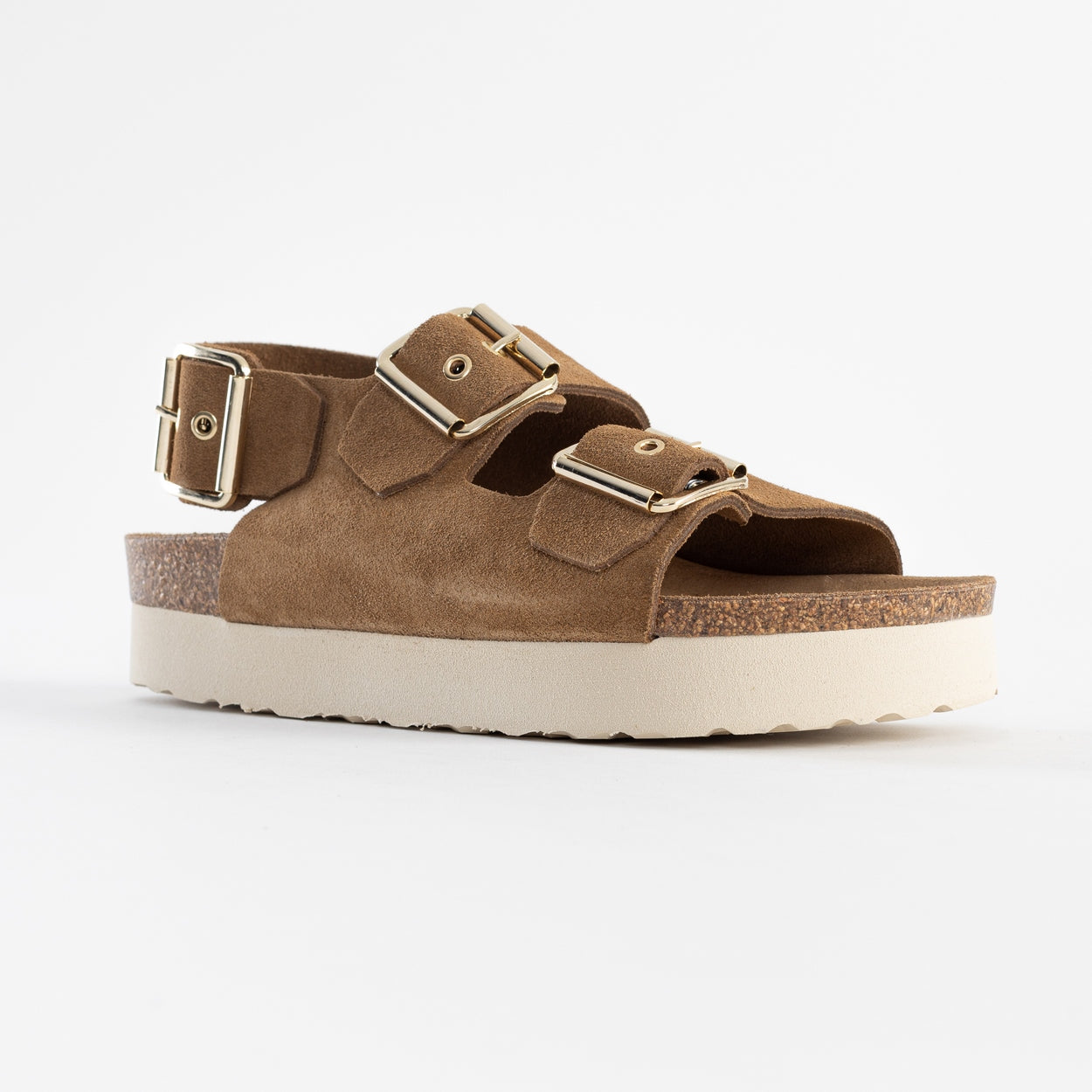 Rosa Camel Platform Sandals in Suede Leather