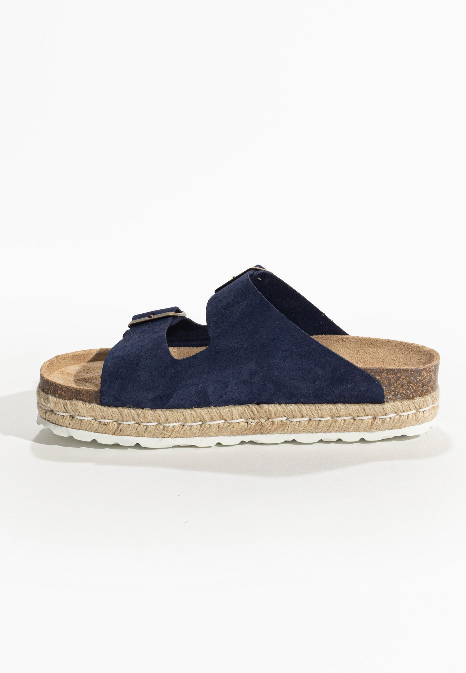 Olympe Navy Blue Suede Leather Platform Sandals