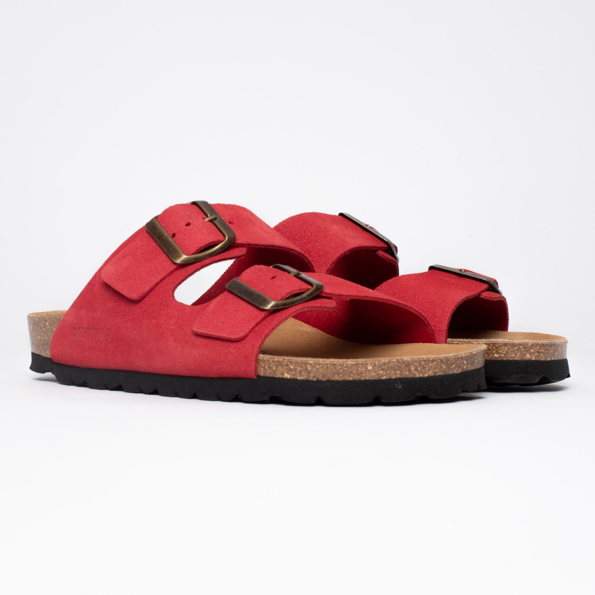 Atlas Red Suede Leather 2 Strap Sandals