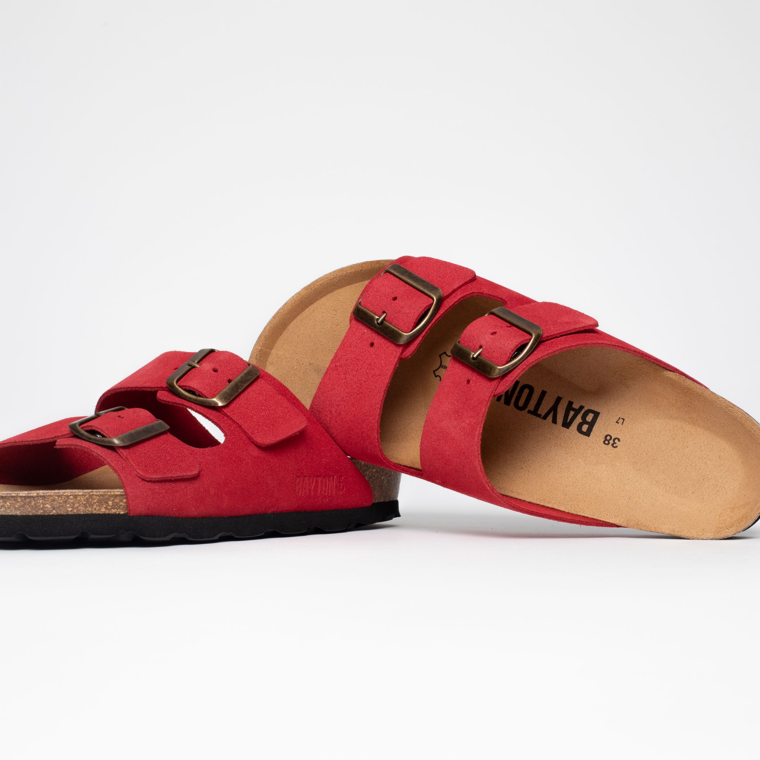 Atlas Red Suede Leather 2 Strap Sandals