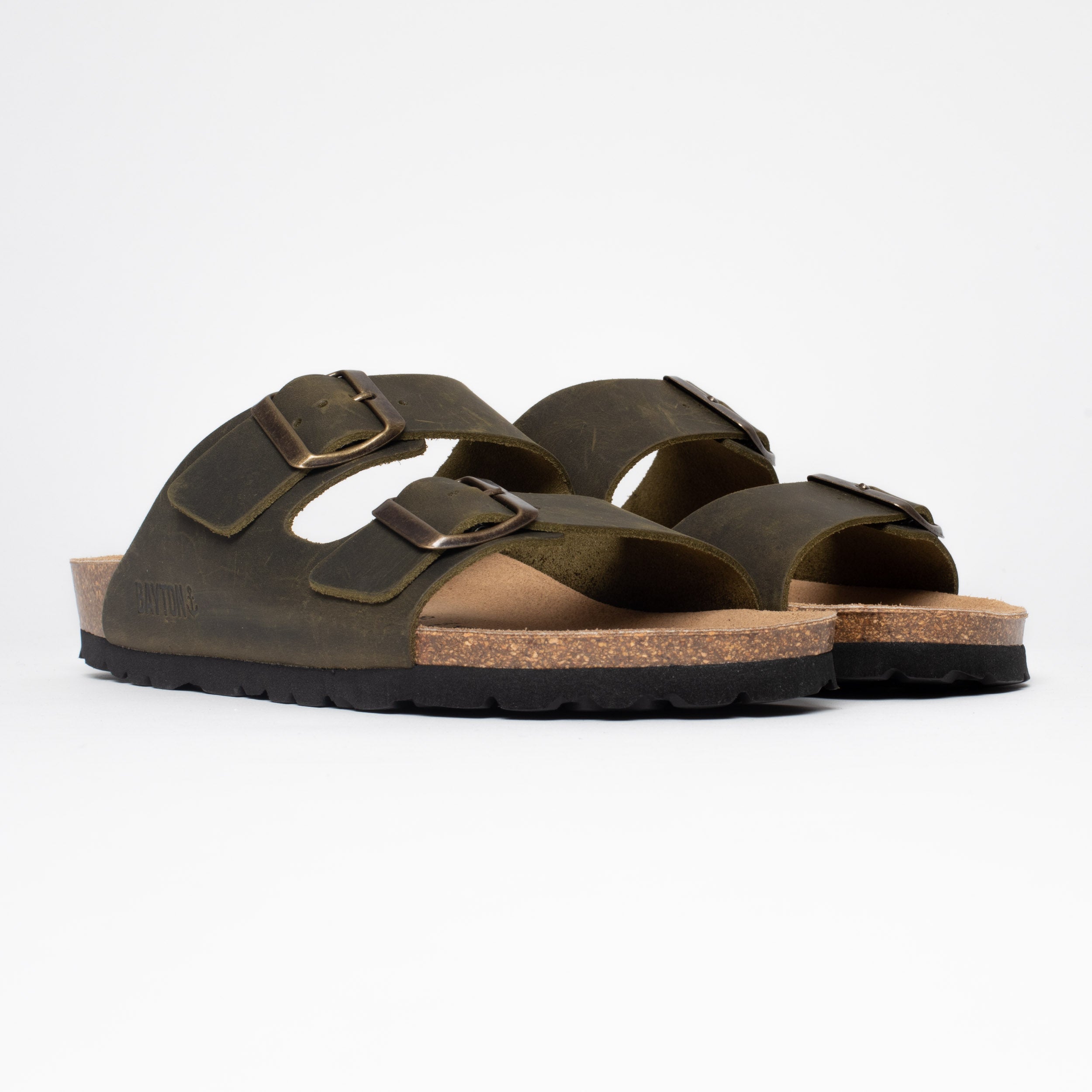 Atlas Khaki 2 Strap Sandals 100% Leather