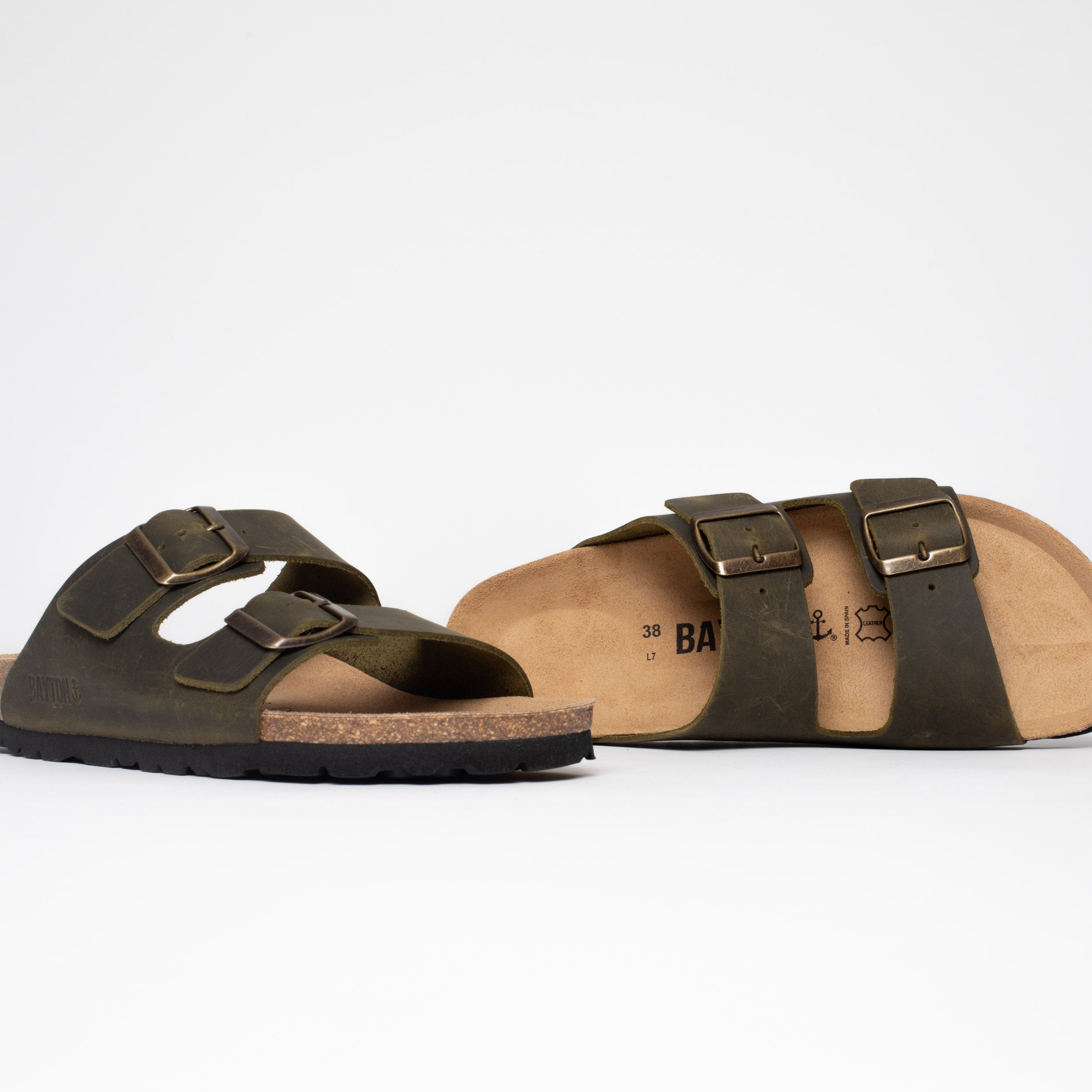 Atlas Khaki 2 Strap Sandals 100% Leather