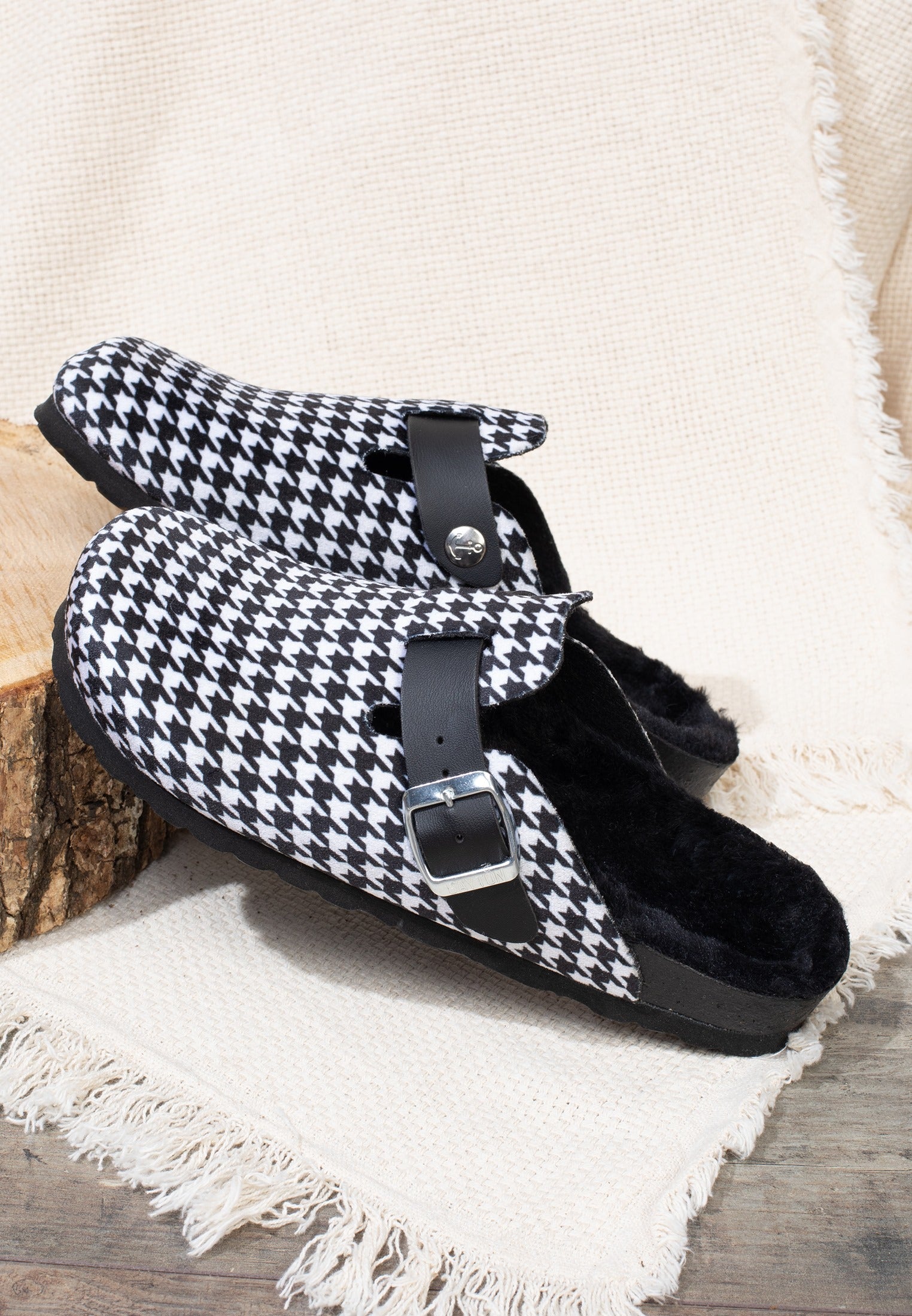 Davos Black and White Clogs