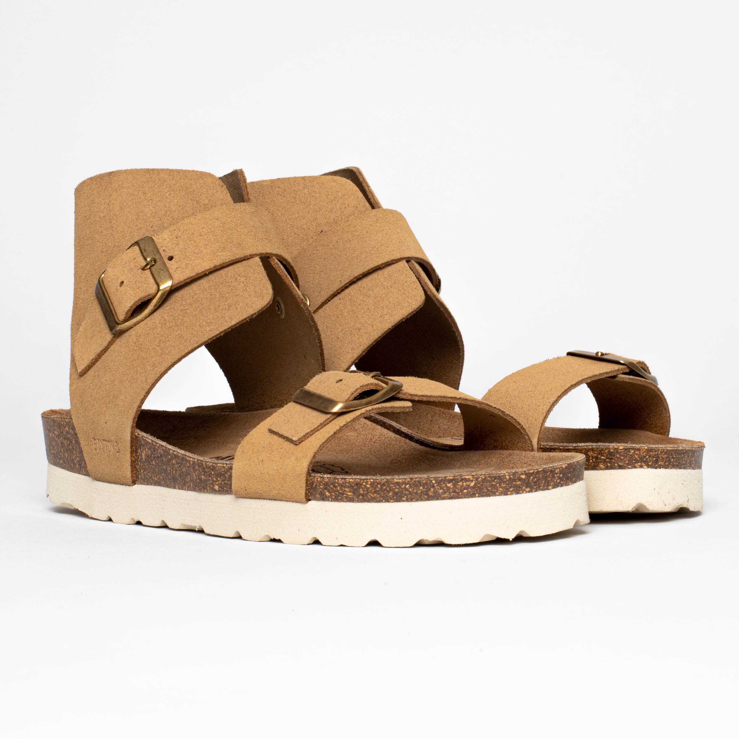 Dubbo Tan Suede Leather Multi-Strap Platform Sandals