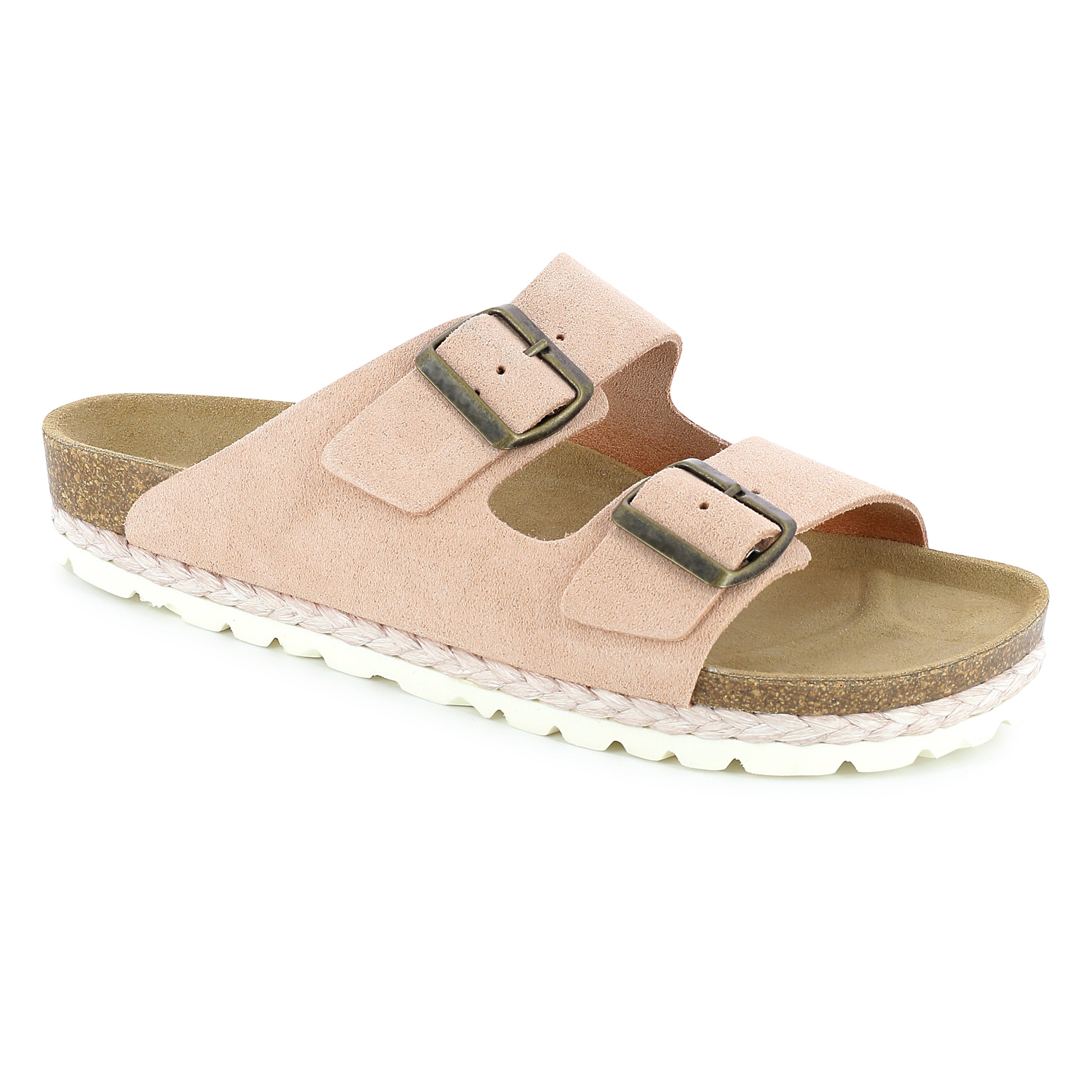 Benalla Light Pink Suede Leather 2 Strap Sandals