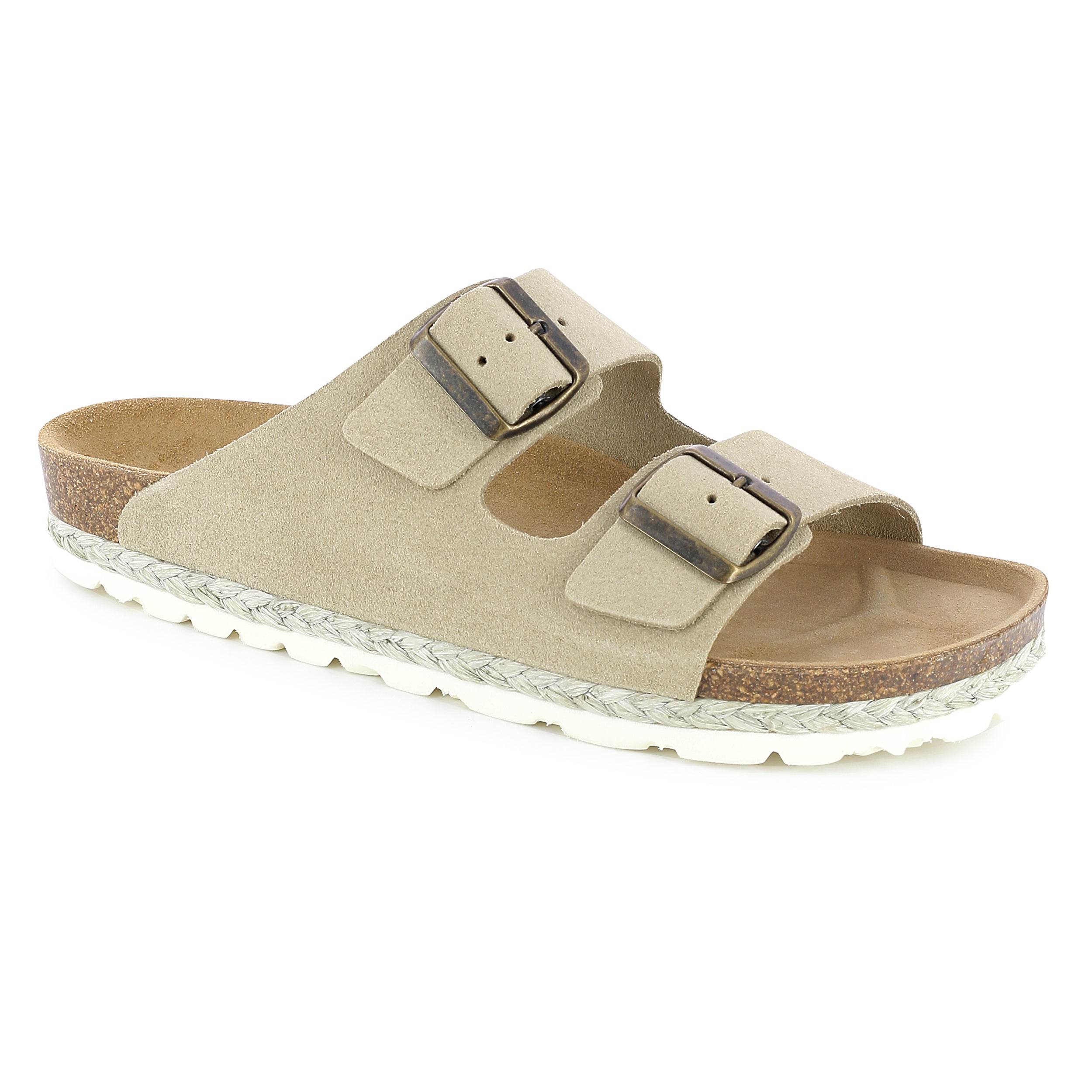 Benalla Sand Suede Leather 2 Strap Sandals