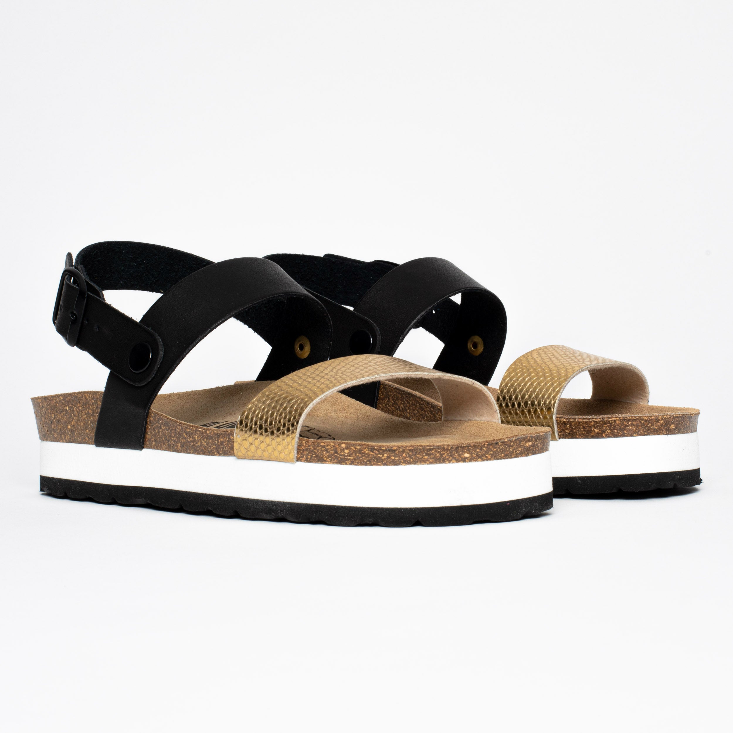 Gladstone Black and Gold Platform Sandals