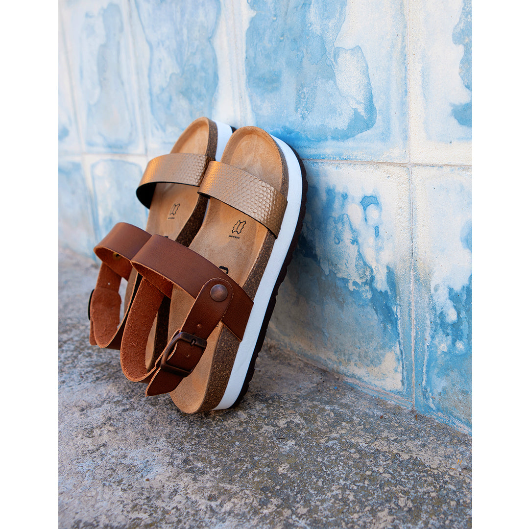 Gladstone Tan and Copper Platform Sandals