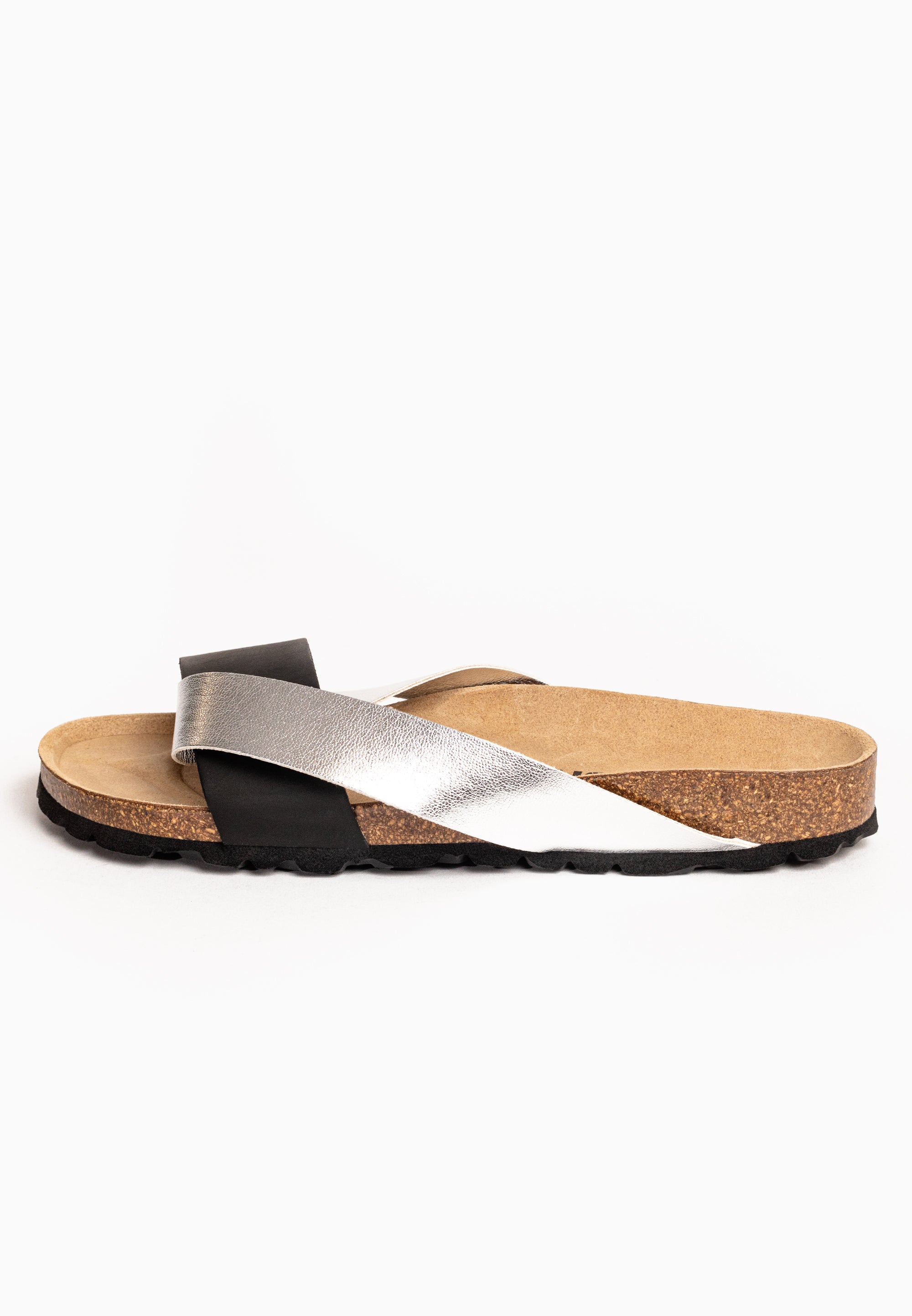 Mildura Multi-Strap Black and Silver 2-Strap Sandals