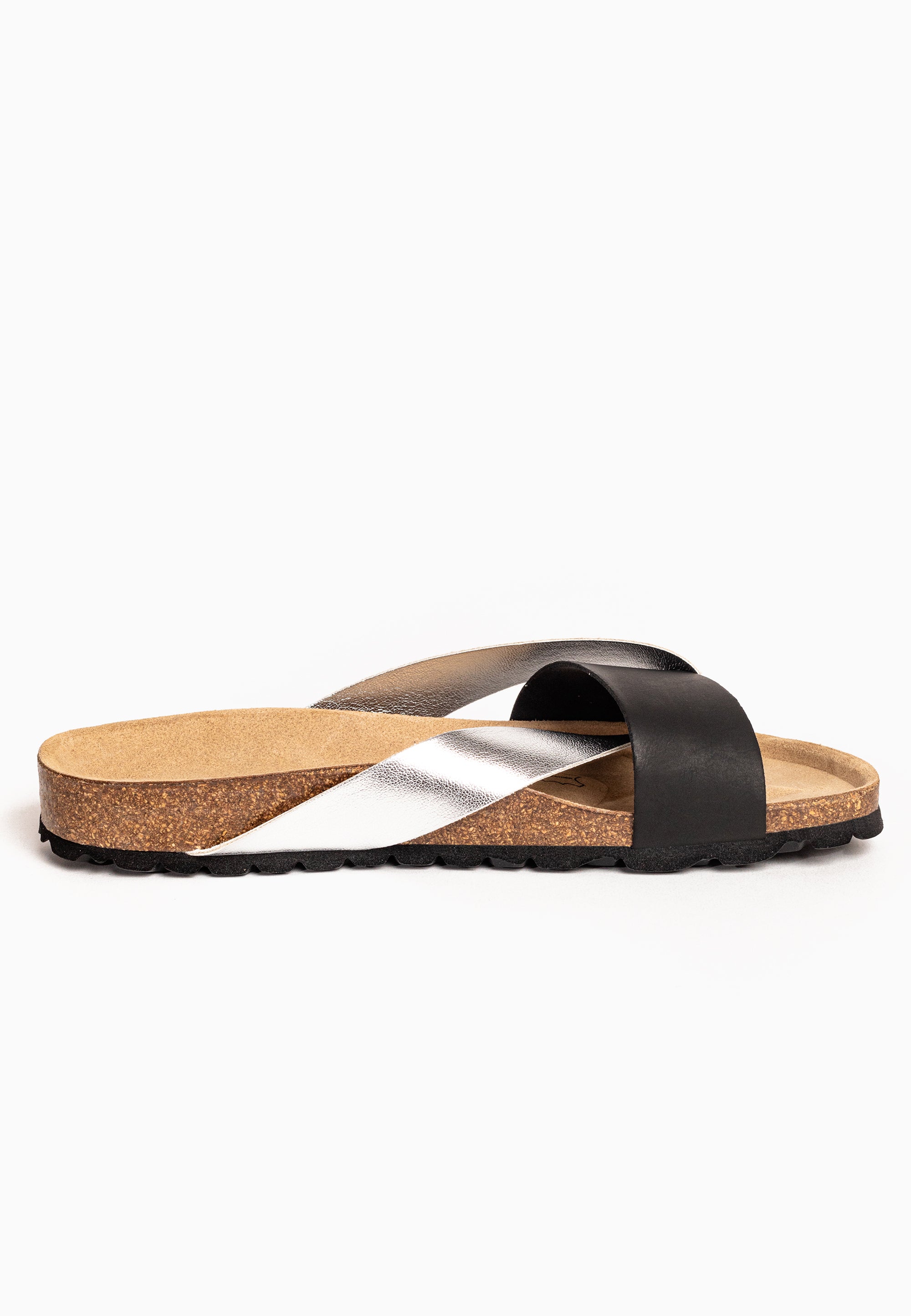 Sandalias Mildura con múltiples tiras en negro y plateado