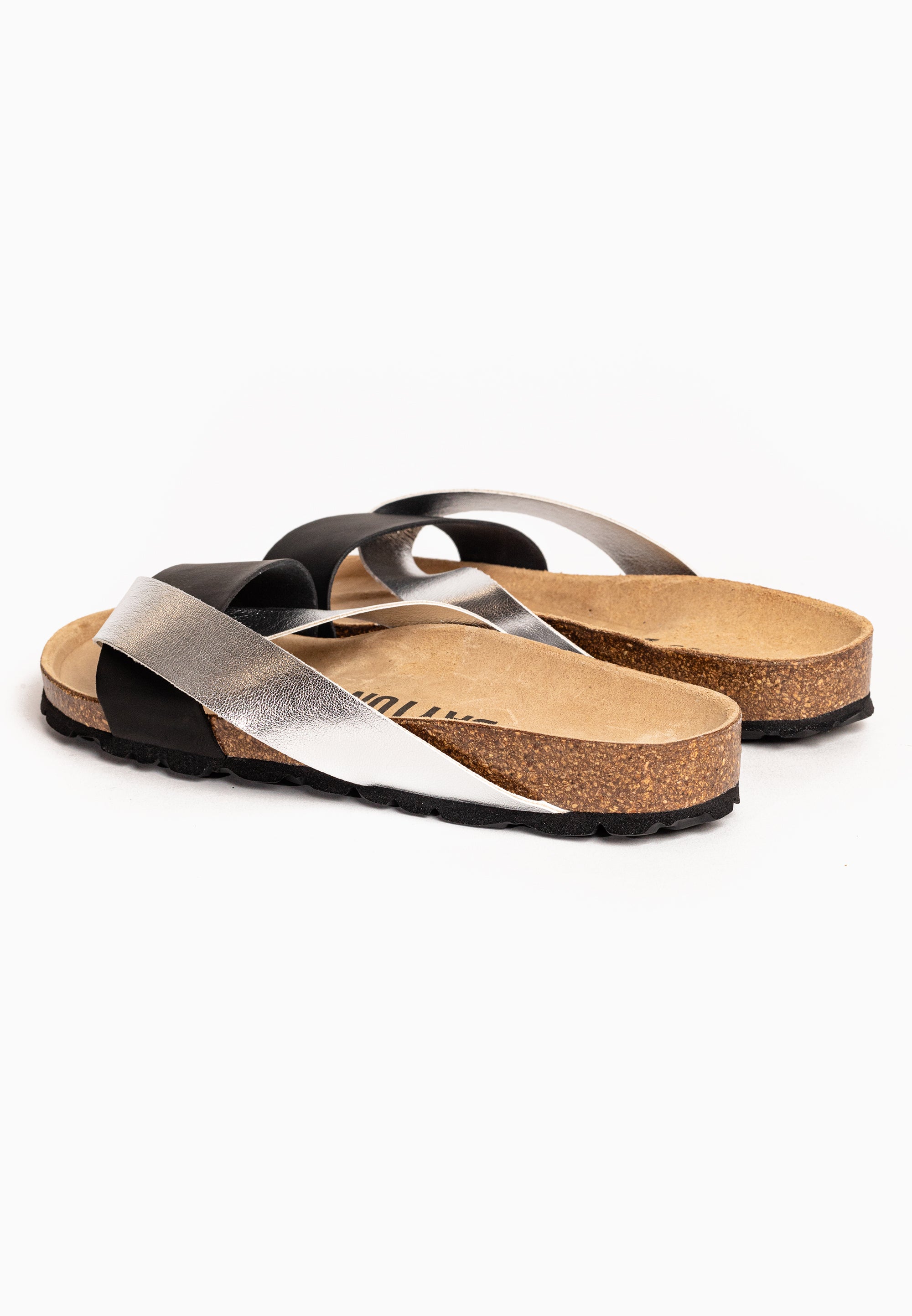 Mildura Multi-Strap Black and Silver 2-Strap Sandals