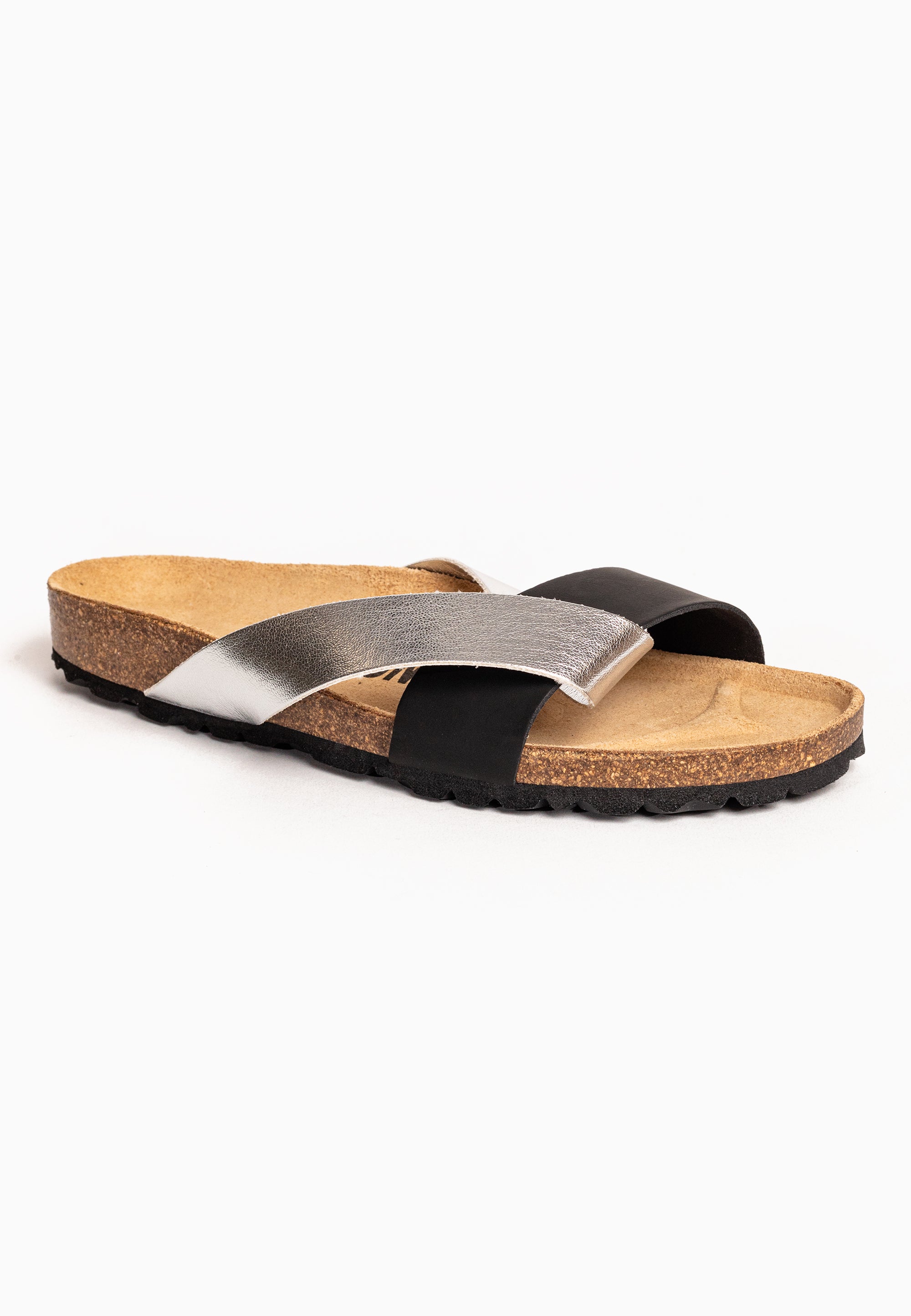 Sandalias Mildura con múltiples tiras en negro y plateado