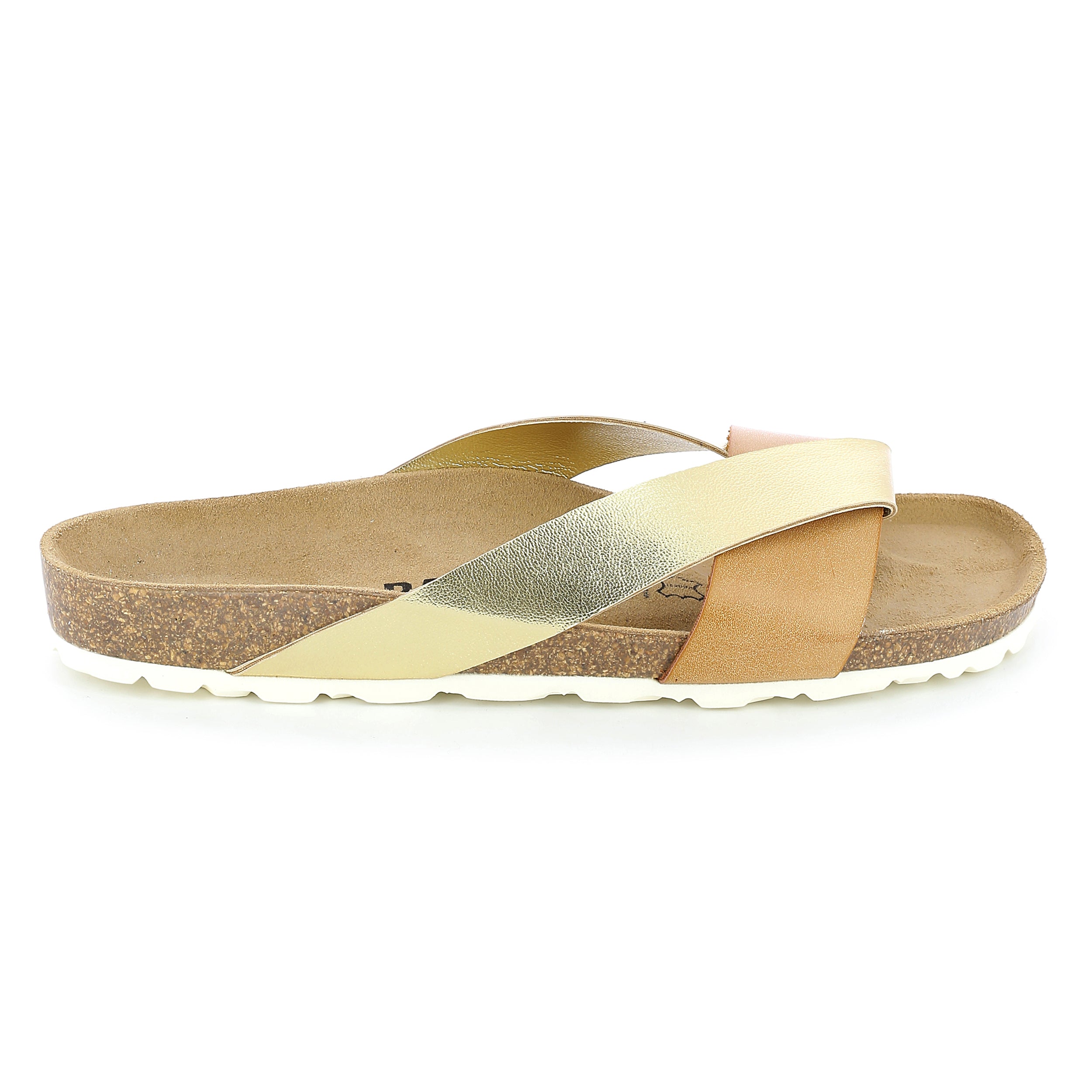 Sandalias Mildura Multitiras Camel Y Doradas