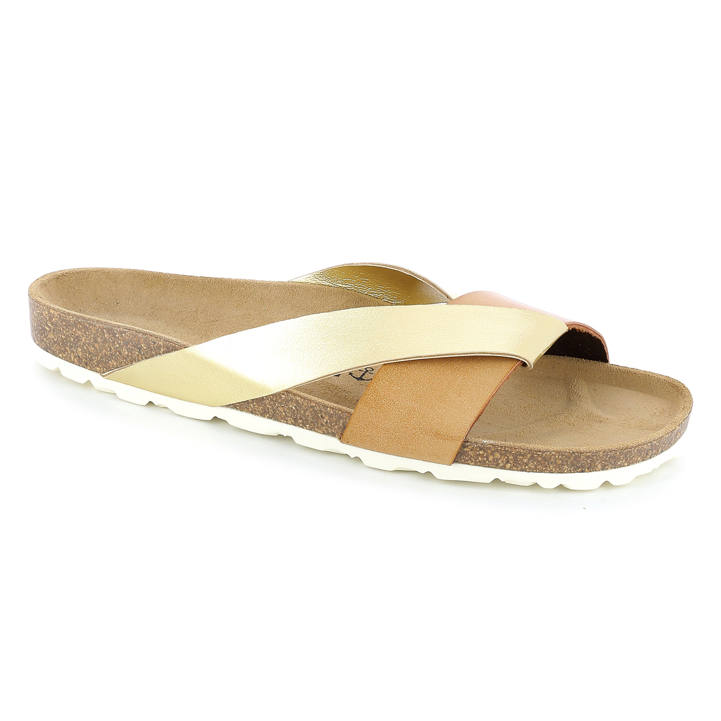 Mildura Multi-Strap Camel and Gold 2-Strap Sandals