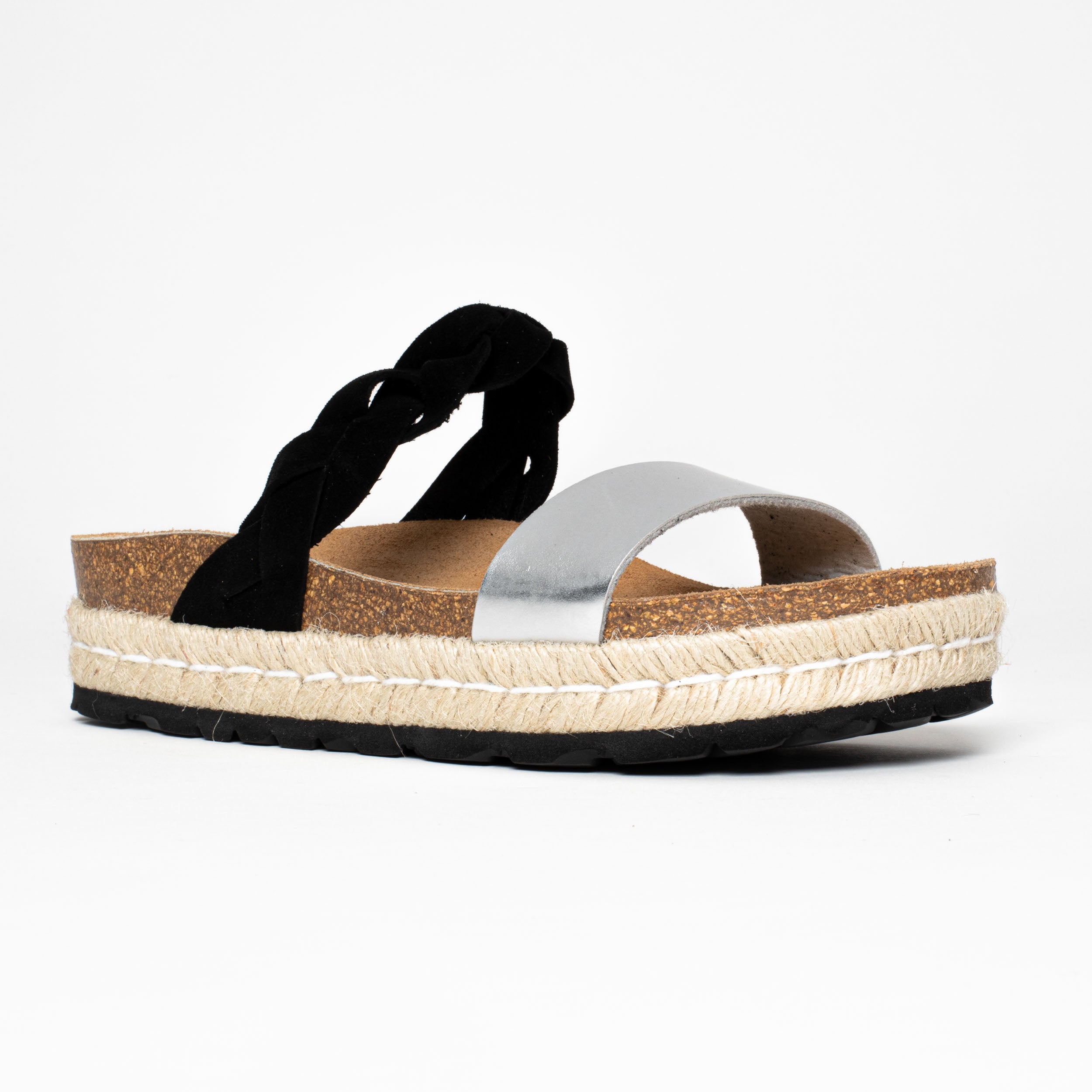 Sandalias con plataforma Clarence en negro y plateado