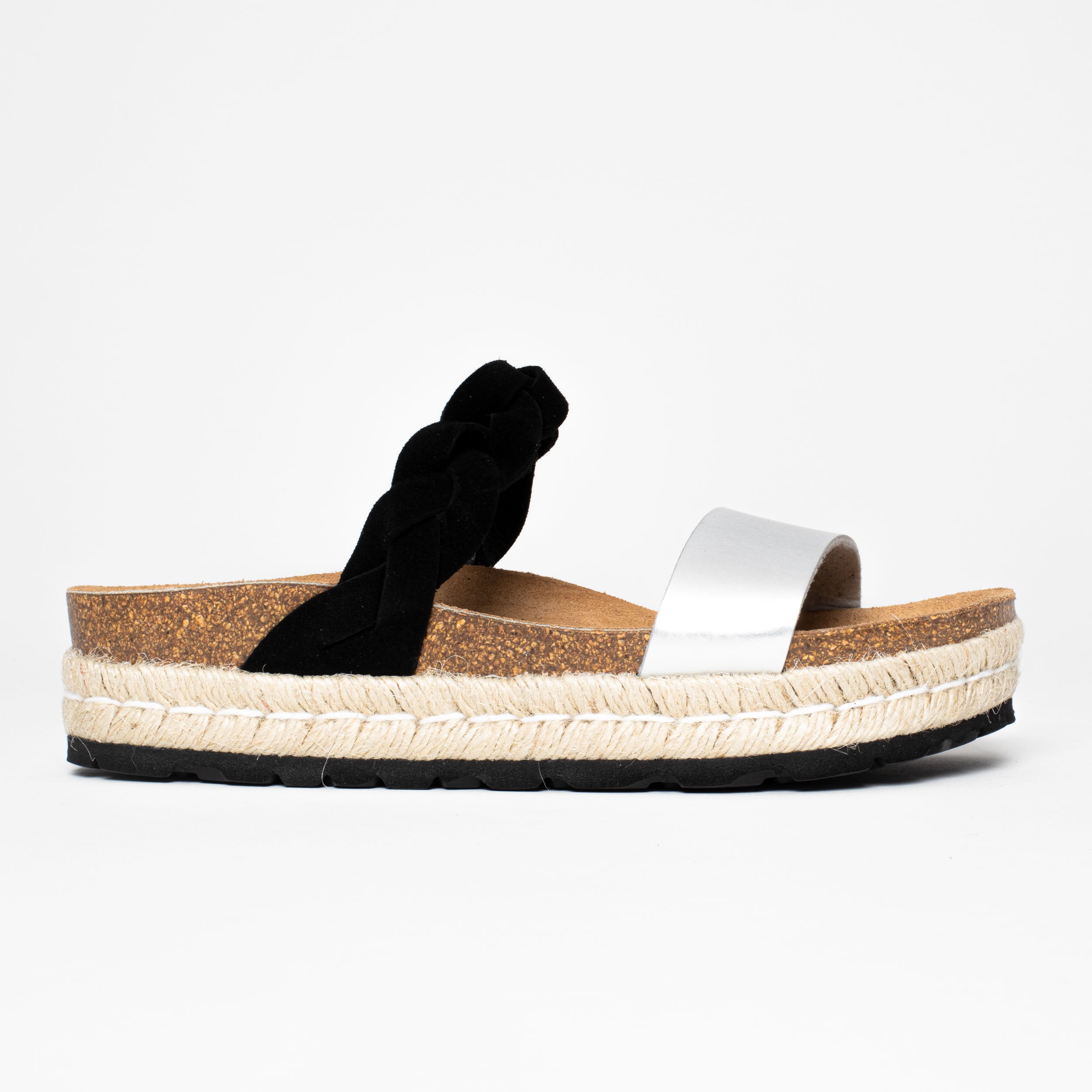 Sandalias con plataforma Clarence en negro y plateado