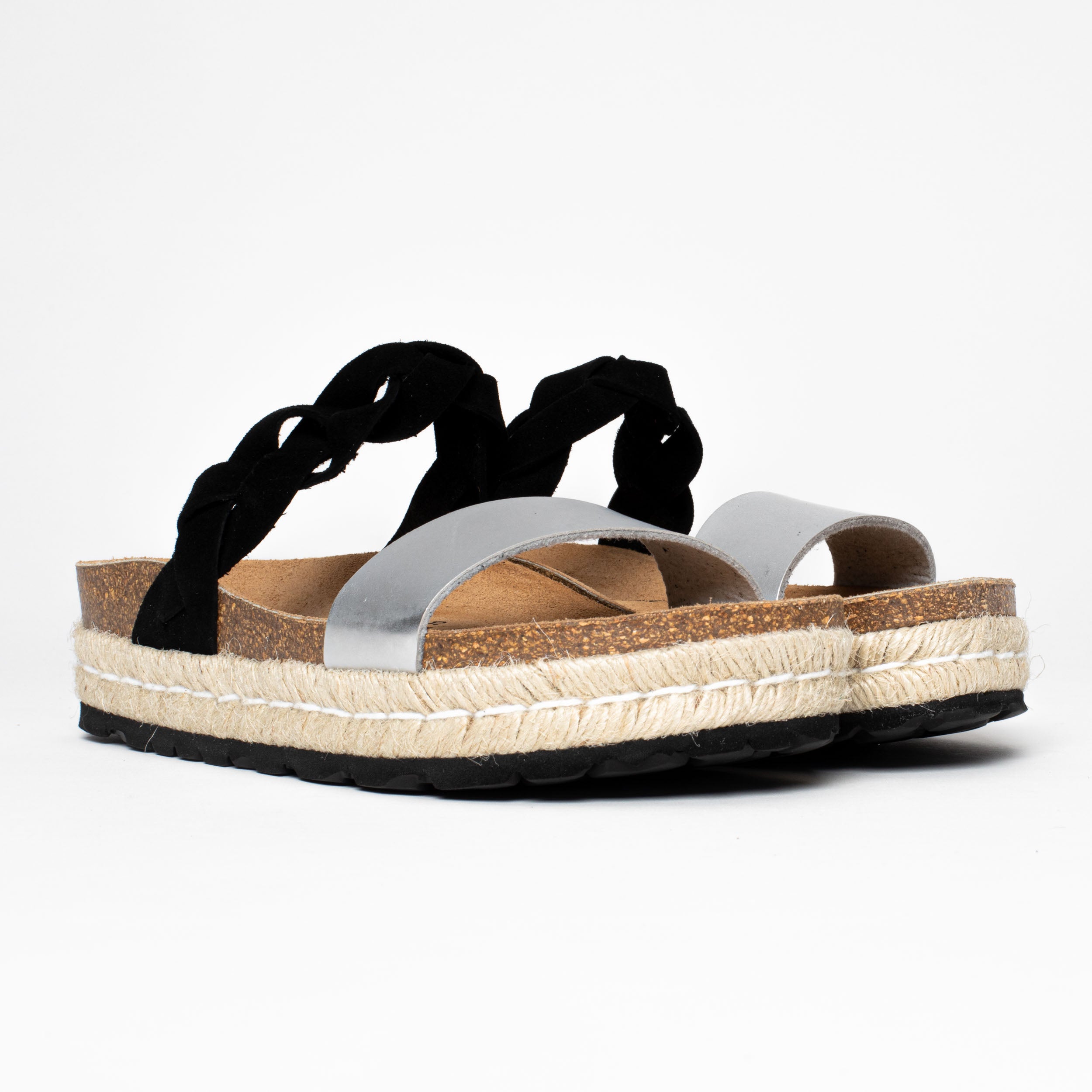 Sandalias con plataforma Clarence en negro y plateado