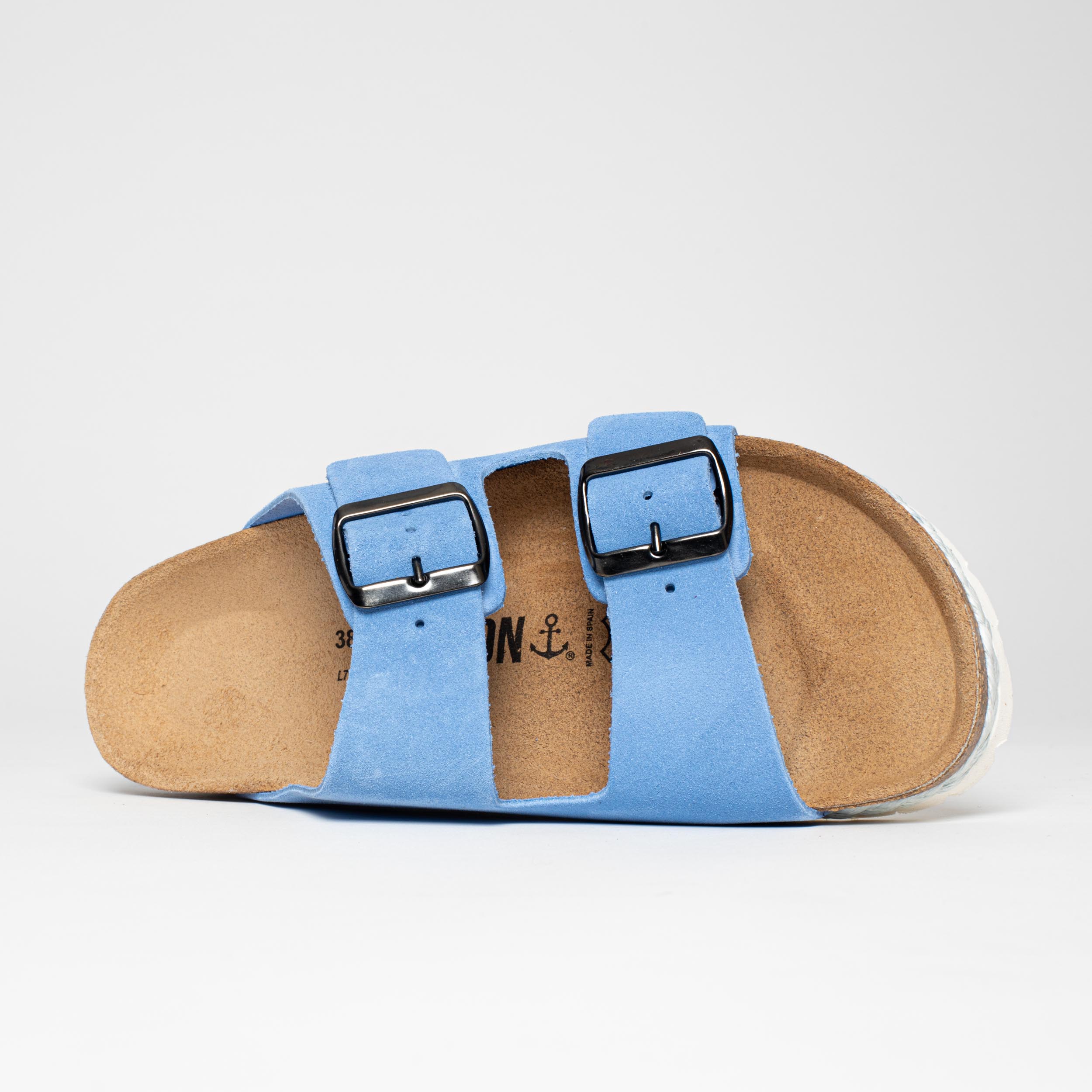 Benalla Blue Suede Leather 2 Strap Sandals