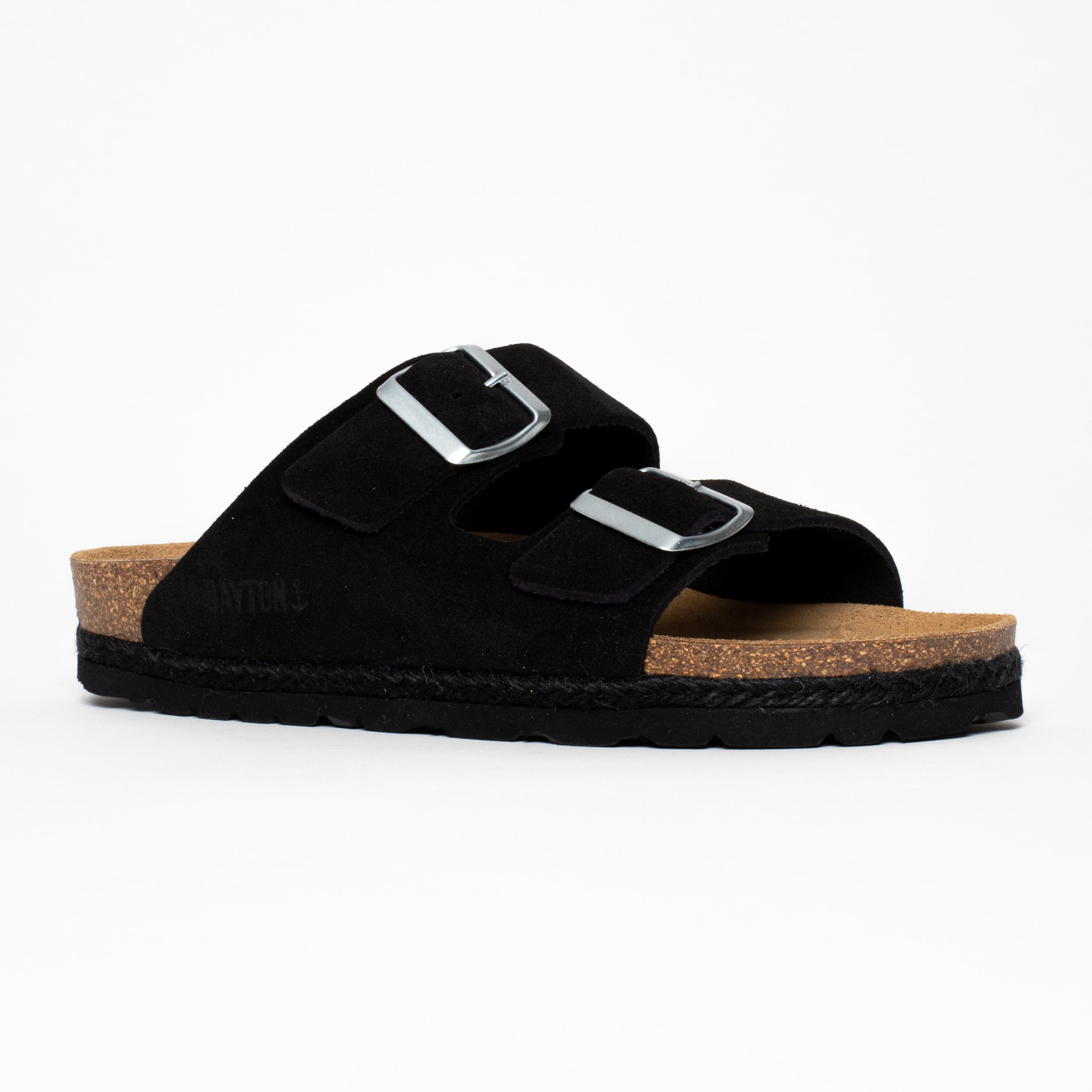 Benalla Black Suede Leather 2 Strap Sandals