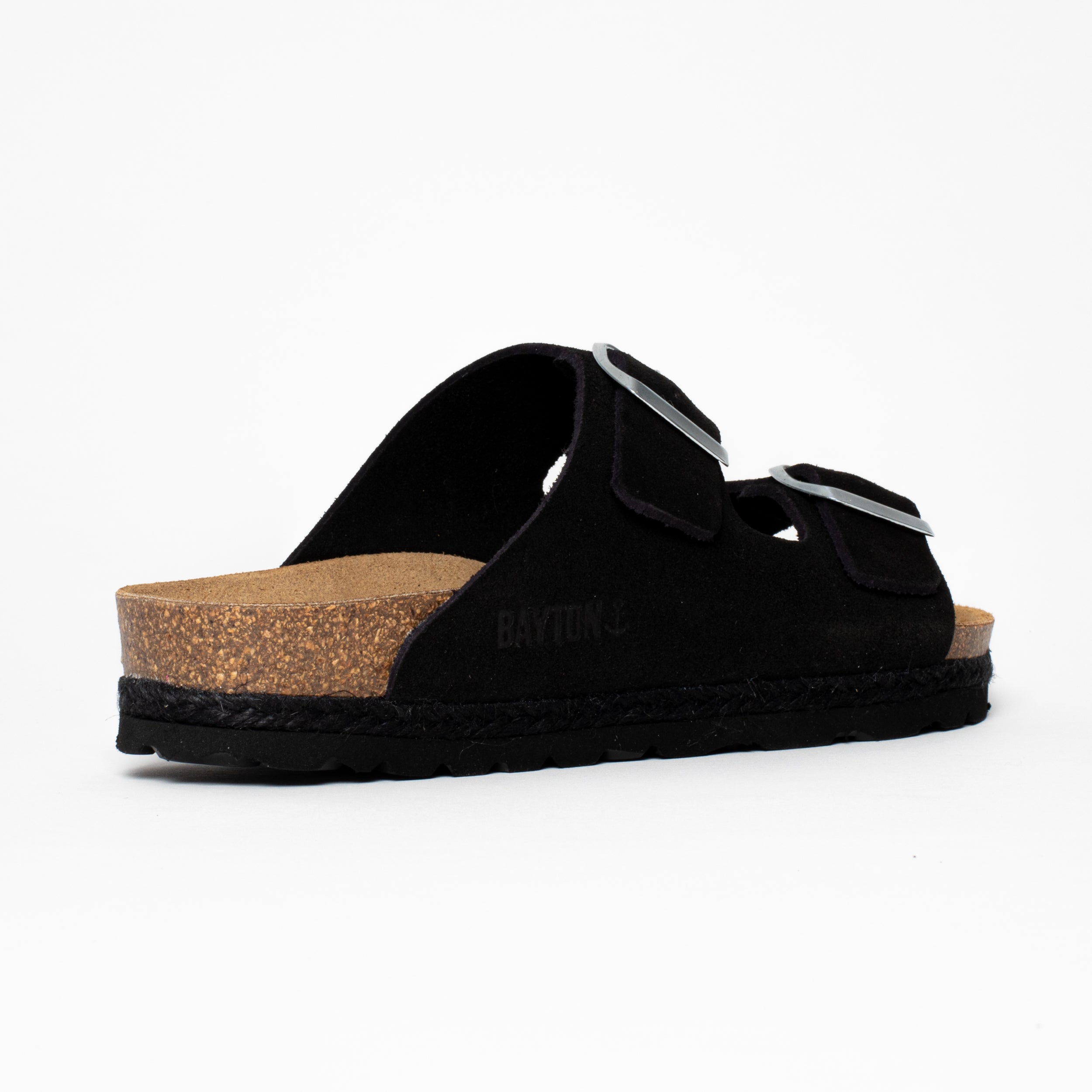 Benalla Black Suede Leather 2 Strap Sandals