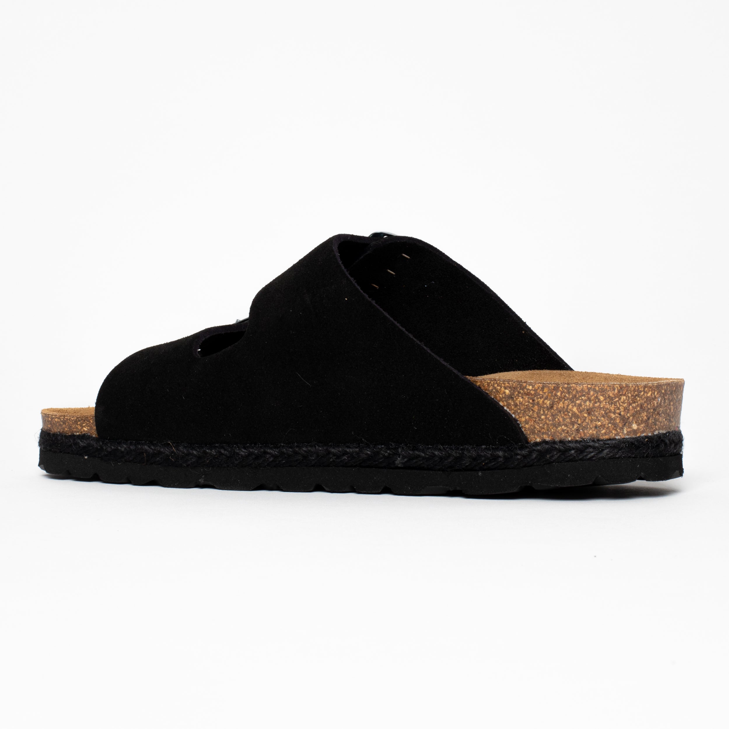 Benalla Black Suede Leather 2 Strap Sandals