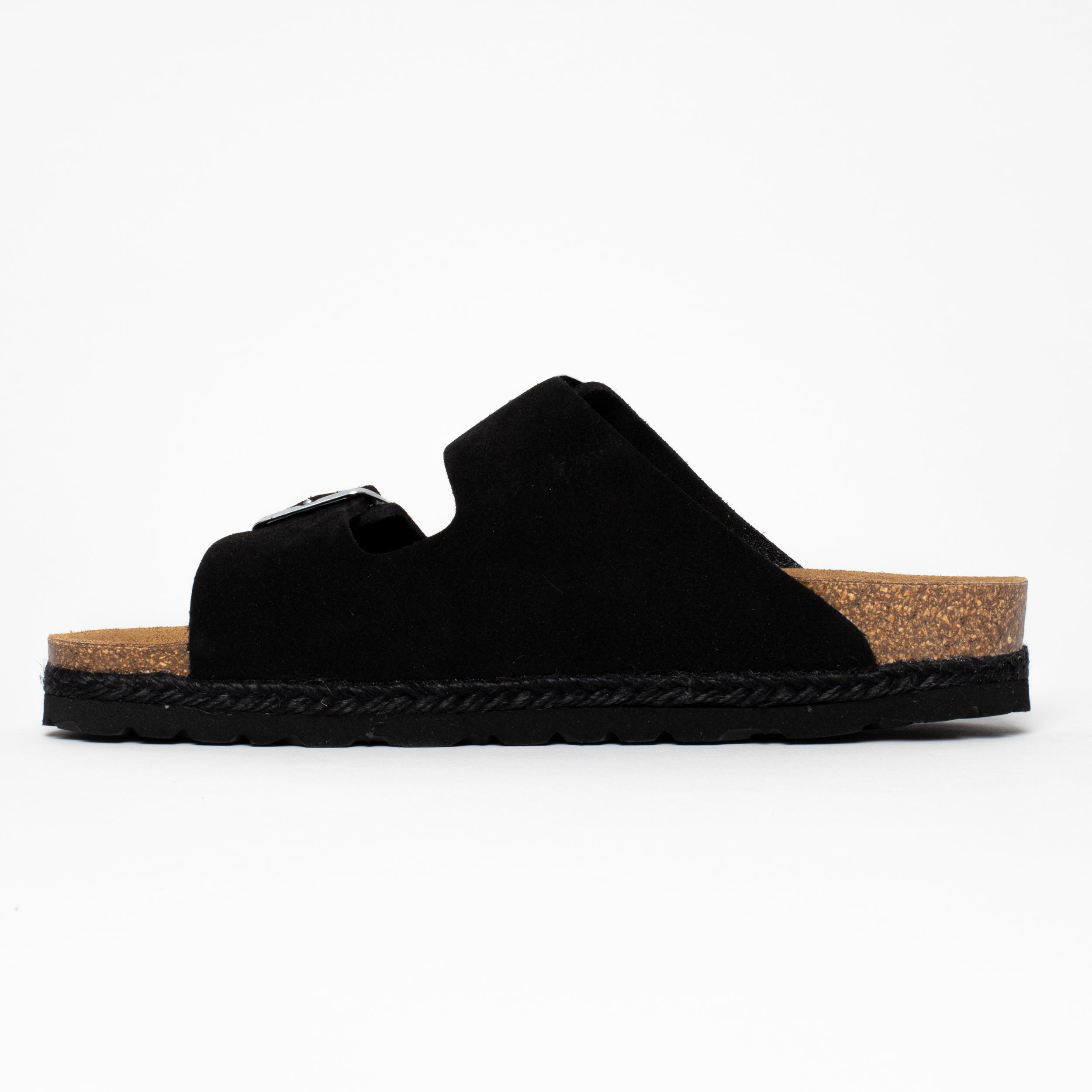 Benalla Black Suede Leather 2 Strap Sandals