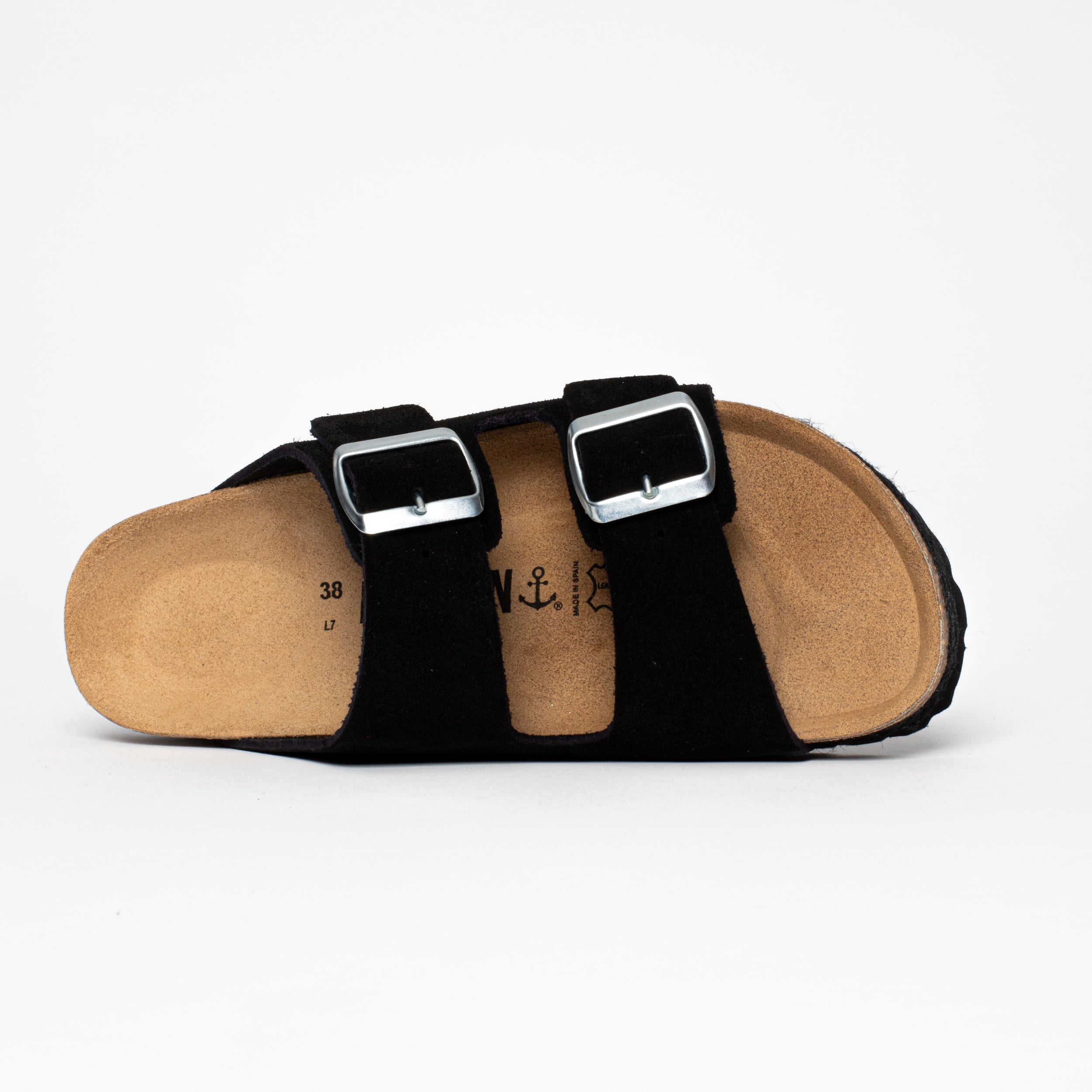 Benalla Black Suede Leather 2 Strap Sandals