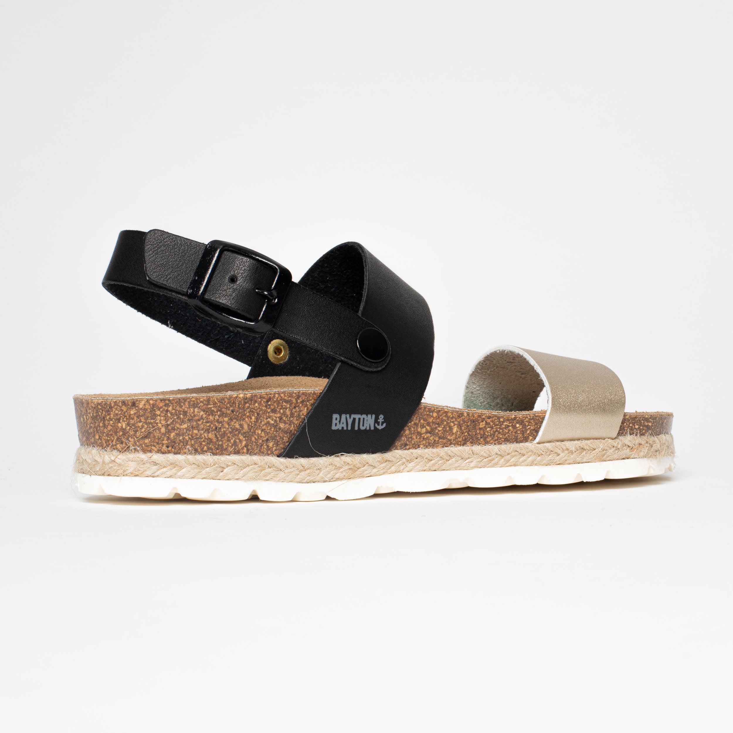 Gold Tone And Black Multi-Strap Sandals