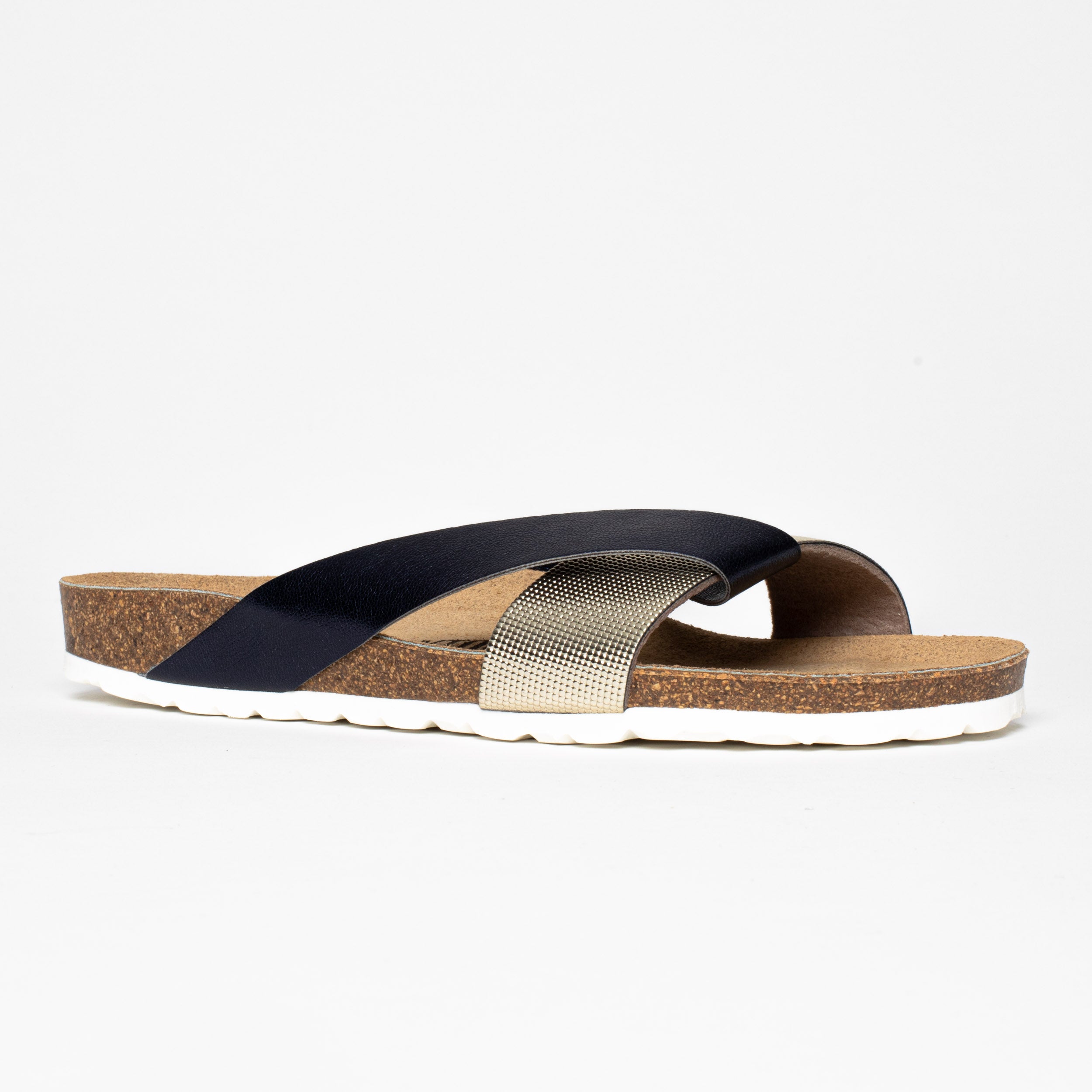 Mildura Multi-Strap 2-Strap Sandals in Navy Blue and Gold