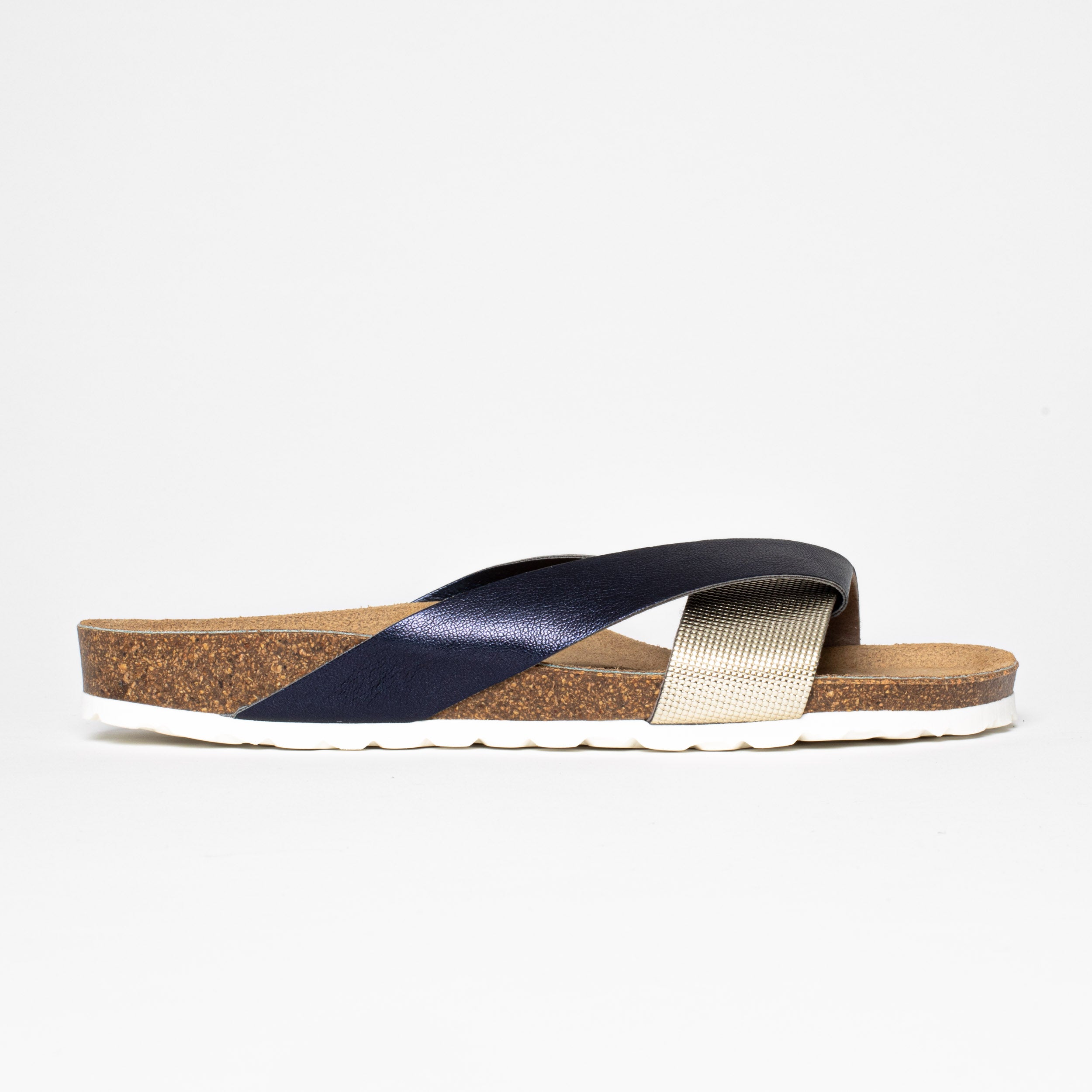 Mildura Multi-Strap 2-Strap Sandals in Navy Blue and Gold