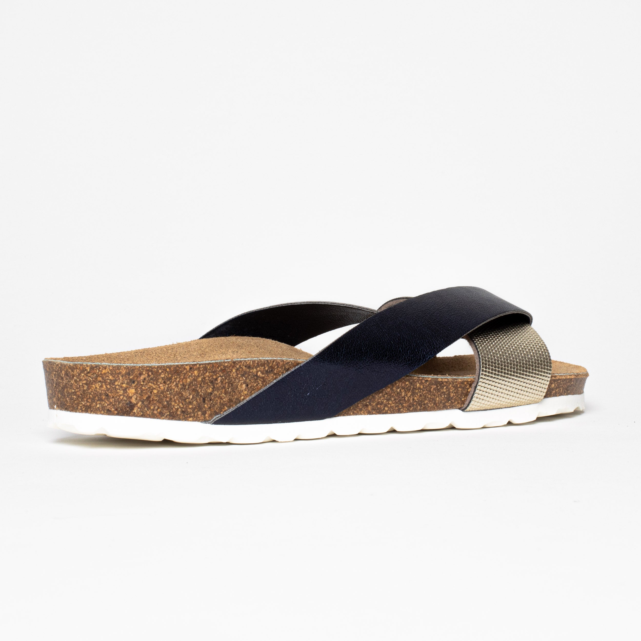 Mildura Multi-Strap 2-Strap Sandals in Navy Blue and Gold