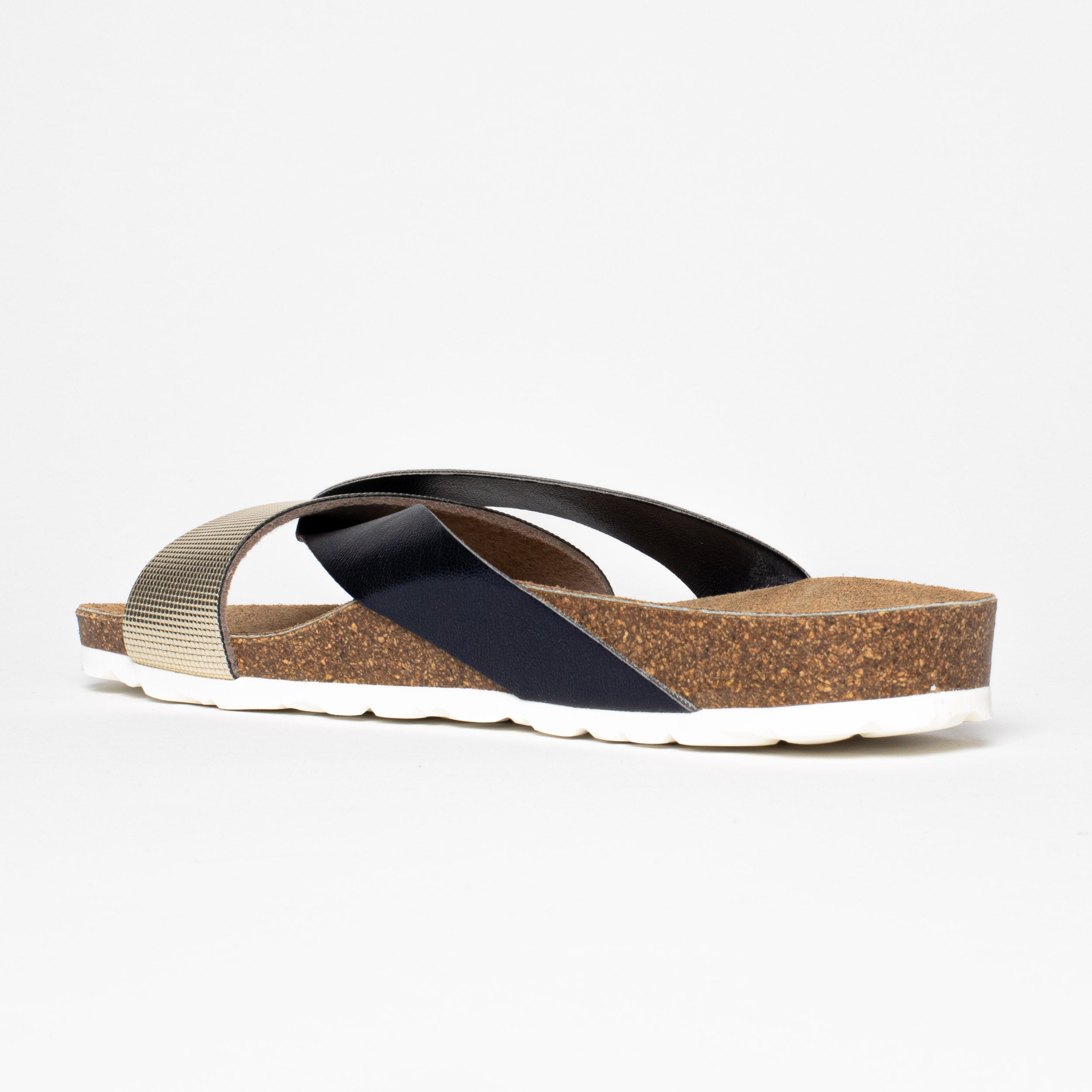 Mildura Multi-Strap 2-Strap Sandals in Navy Blue and Gold