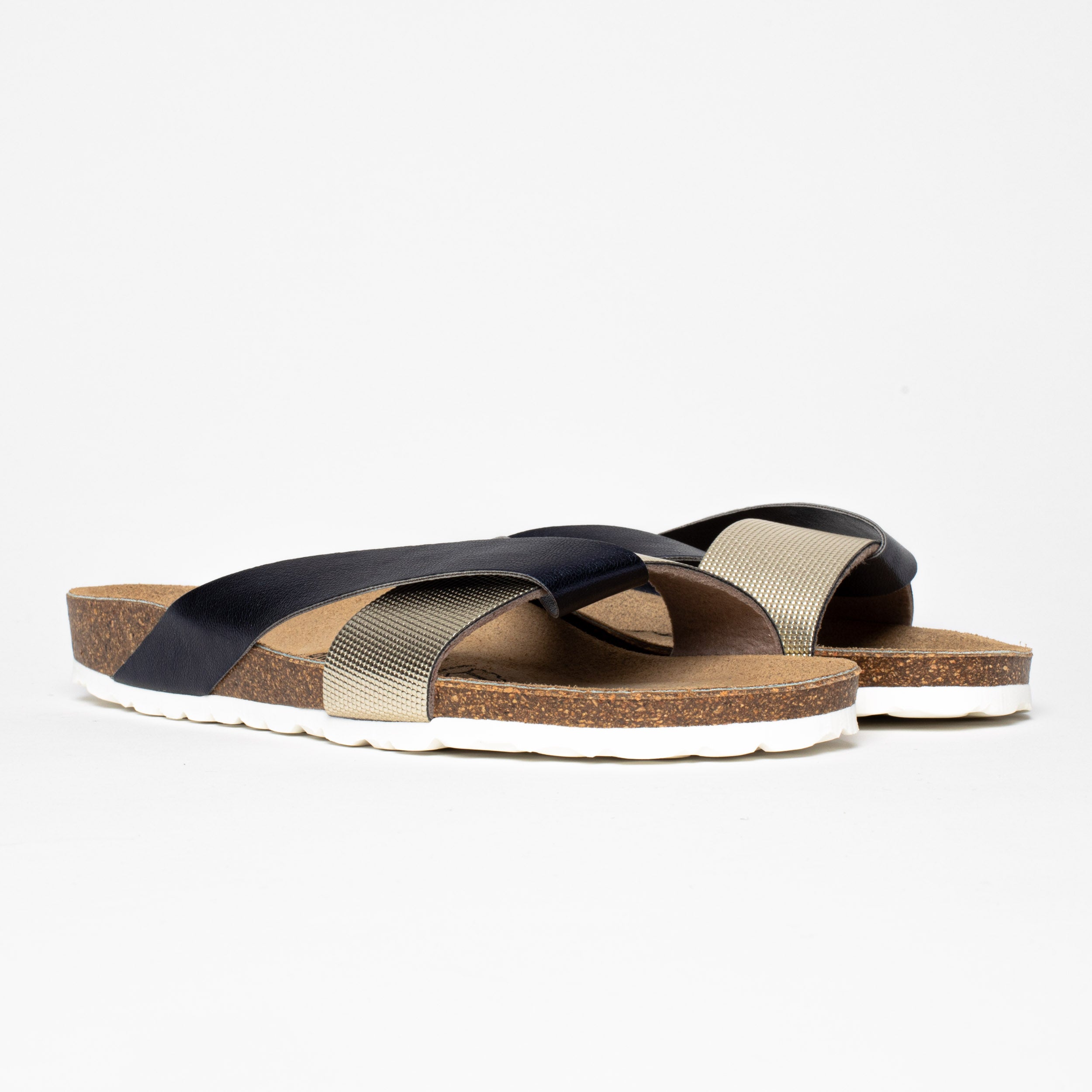 Mildura Multi-Strap 2-Strap Sandals in Navy Blue and Gold