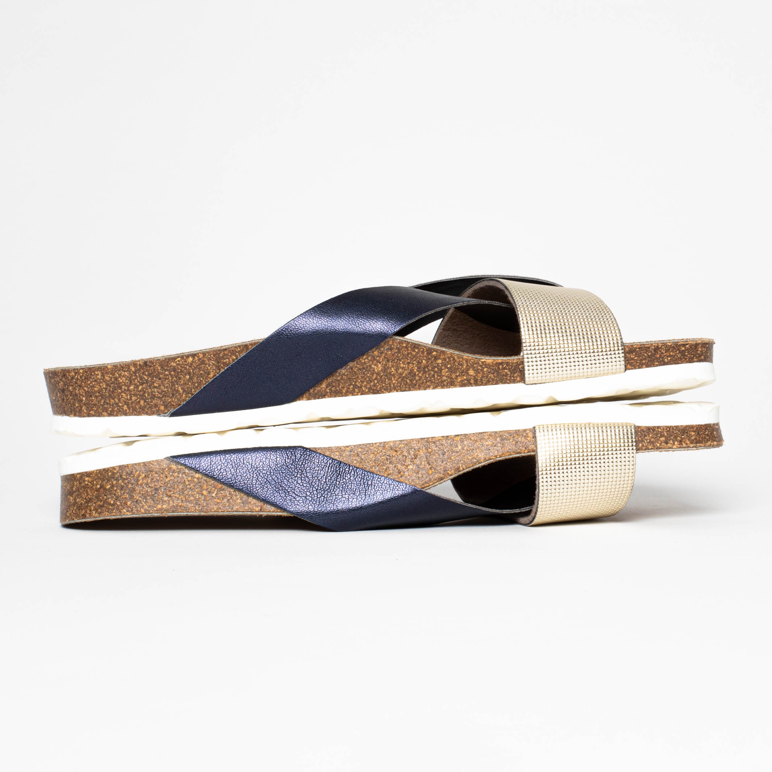 Mildura Multi-Strap 2-Strap Sandals in Navy Blue and Gold