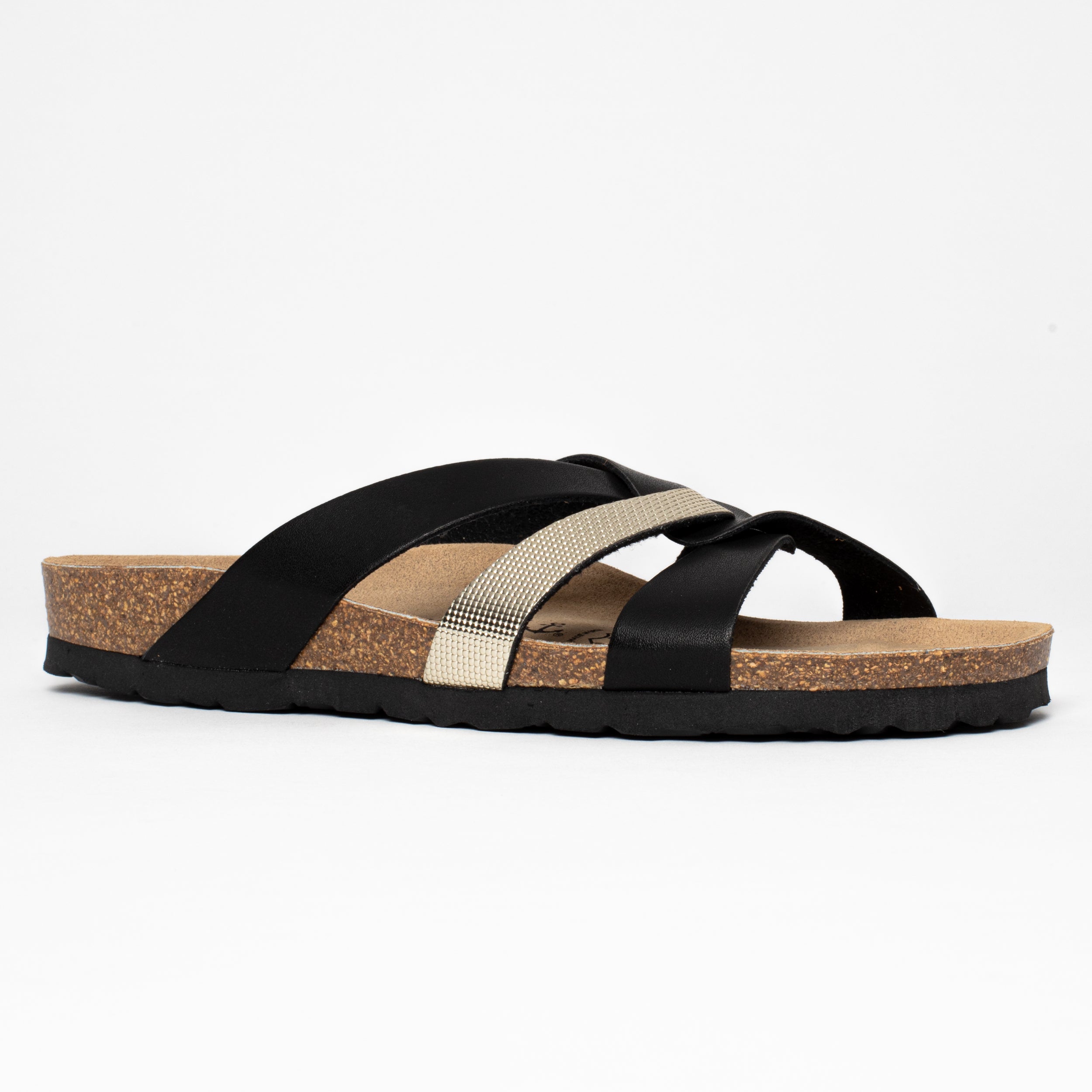 Santander Light Gold and Black Multi-Strap Sandals