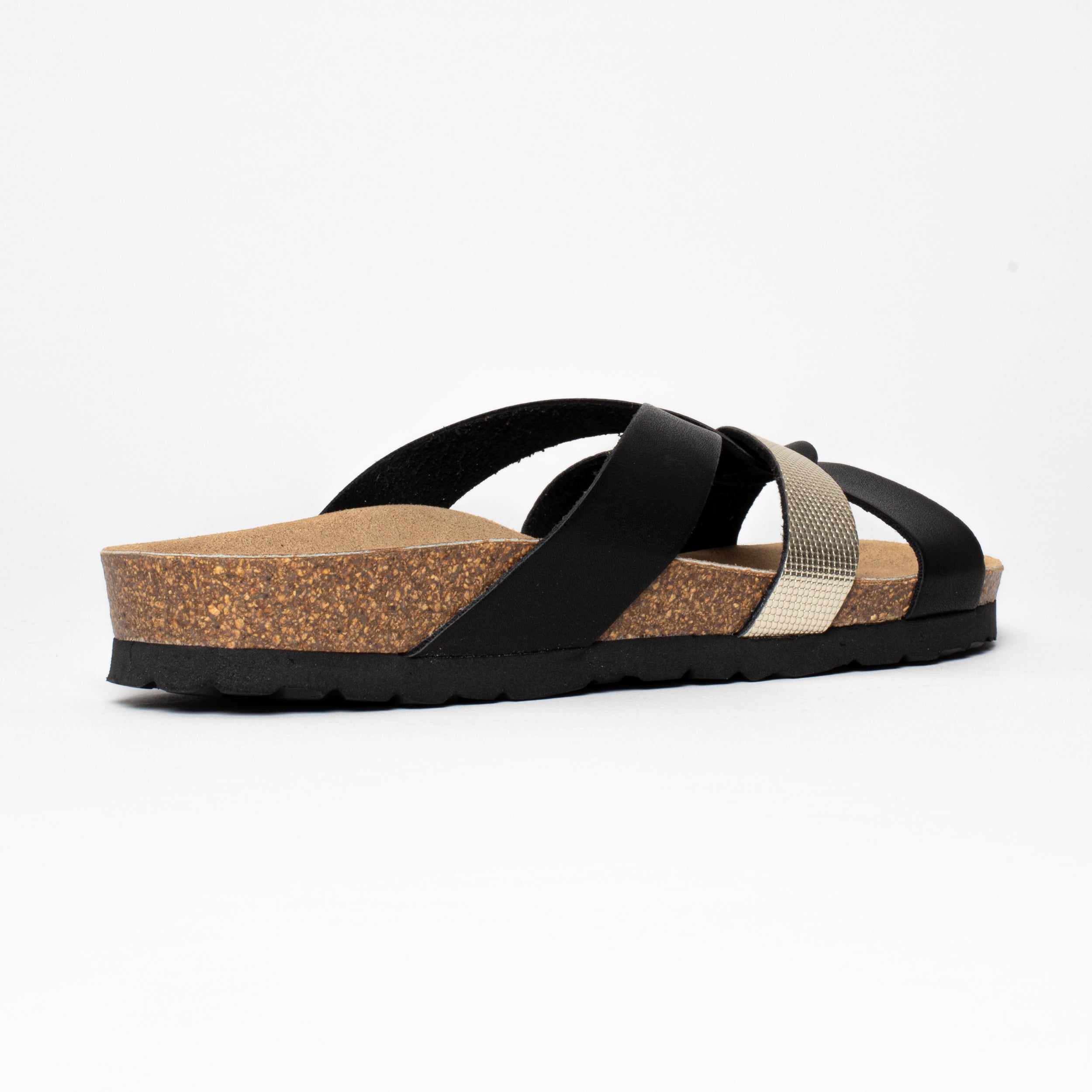 Santander Light Gold and Black Multi-Strap Sandals