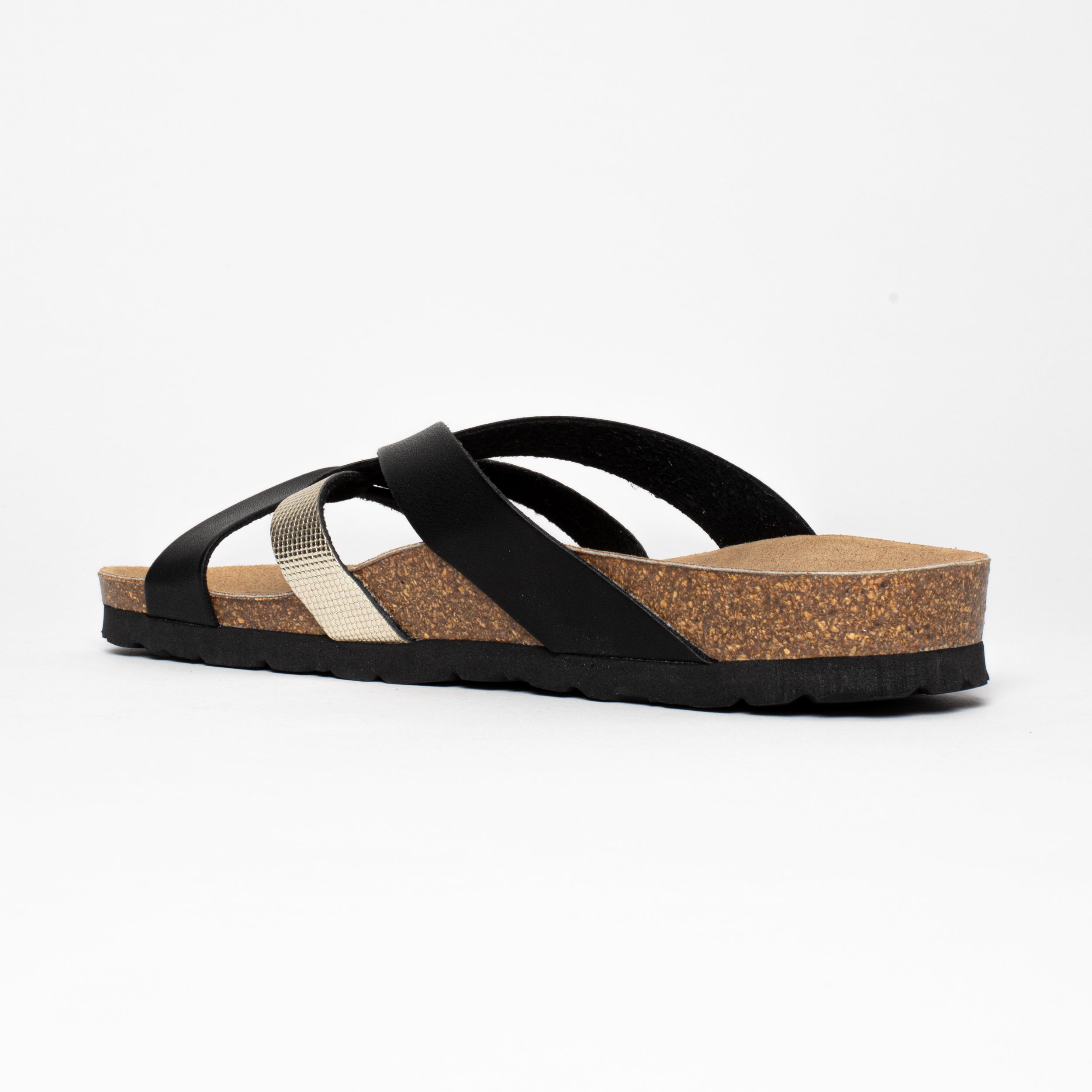 Santander Light Gold and Black Multi-Strap Sandals