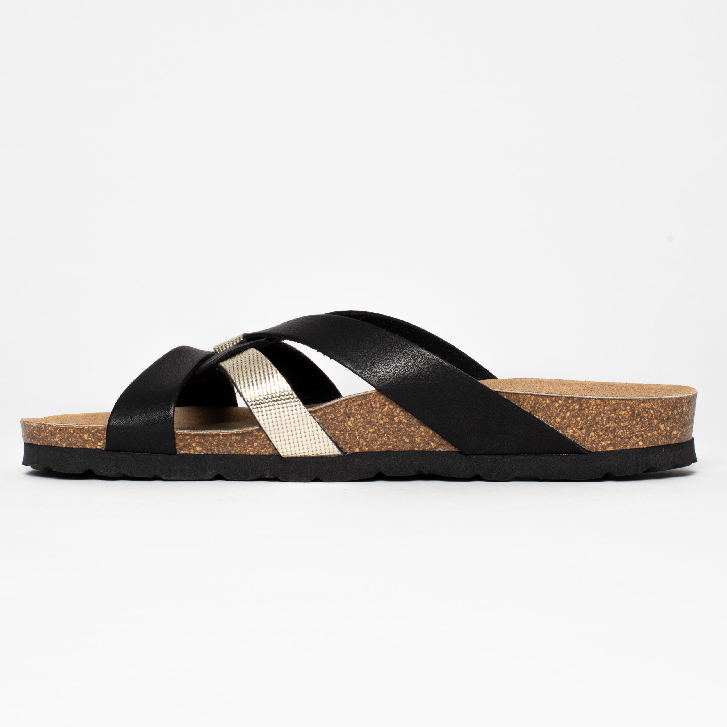 Santander Light Gold and Black Multi-Strap Sandals