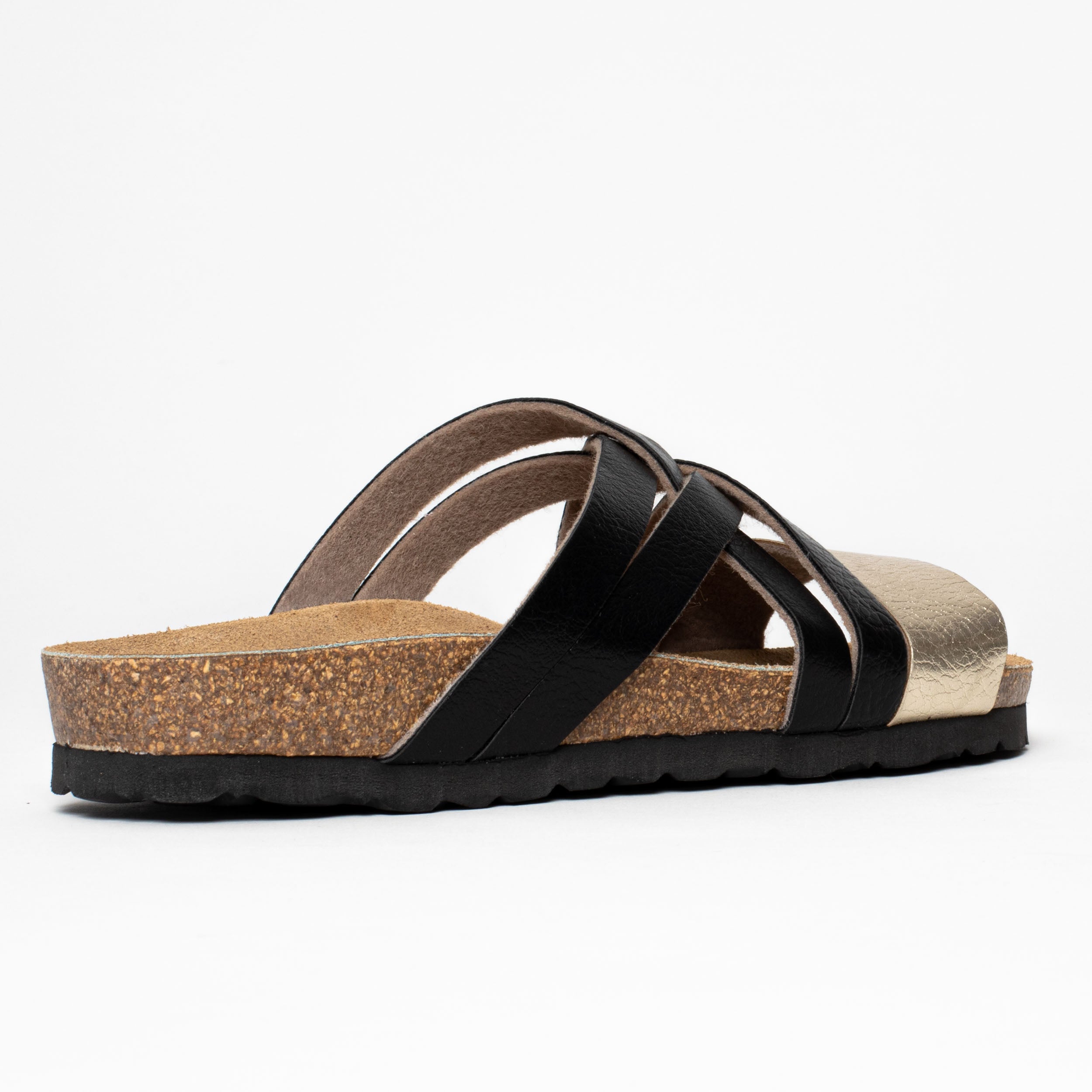 Zaragoza Light Gold and Black Multi-Strap Sandals