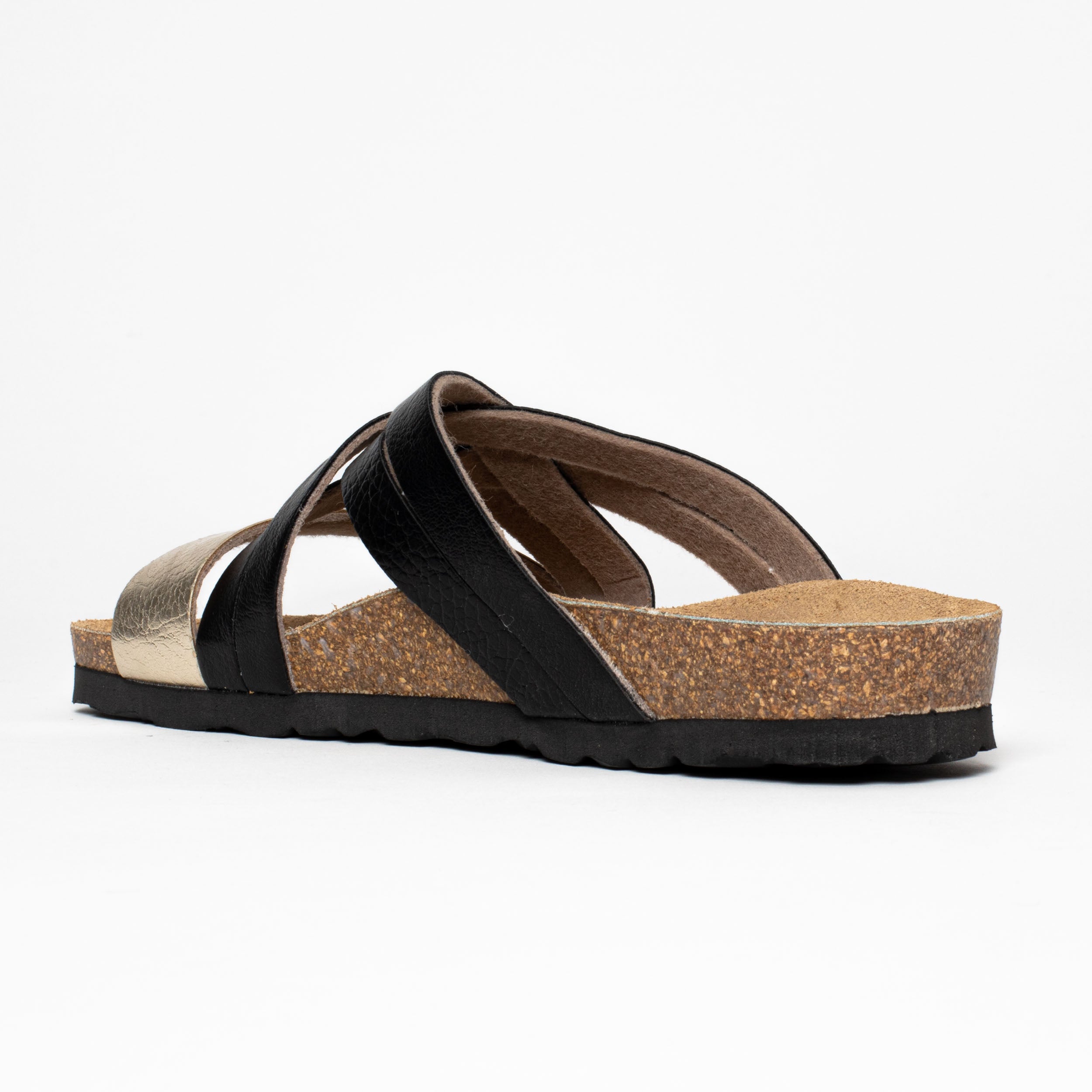 Zaragoza Light Gold and Black Multi-Strap Sandals