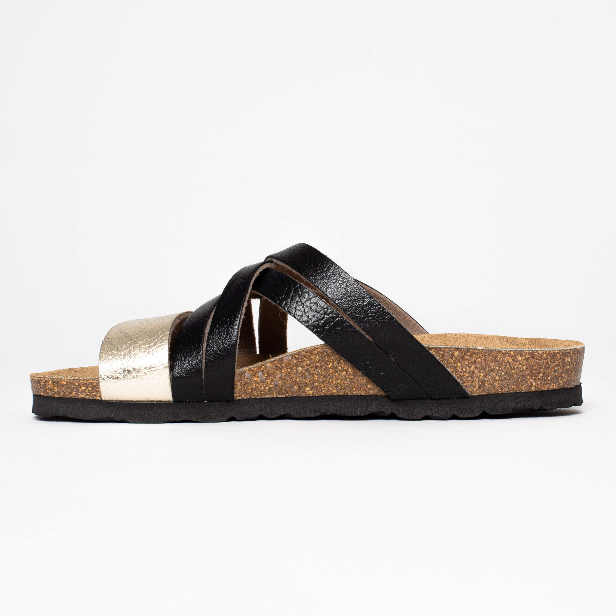 Zaragoza Light Gold and Black Multi-Strap Sandals