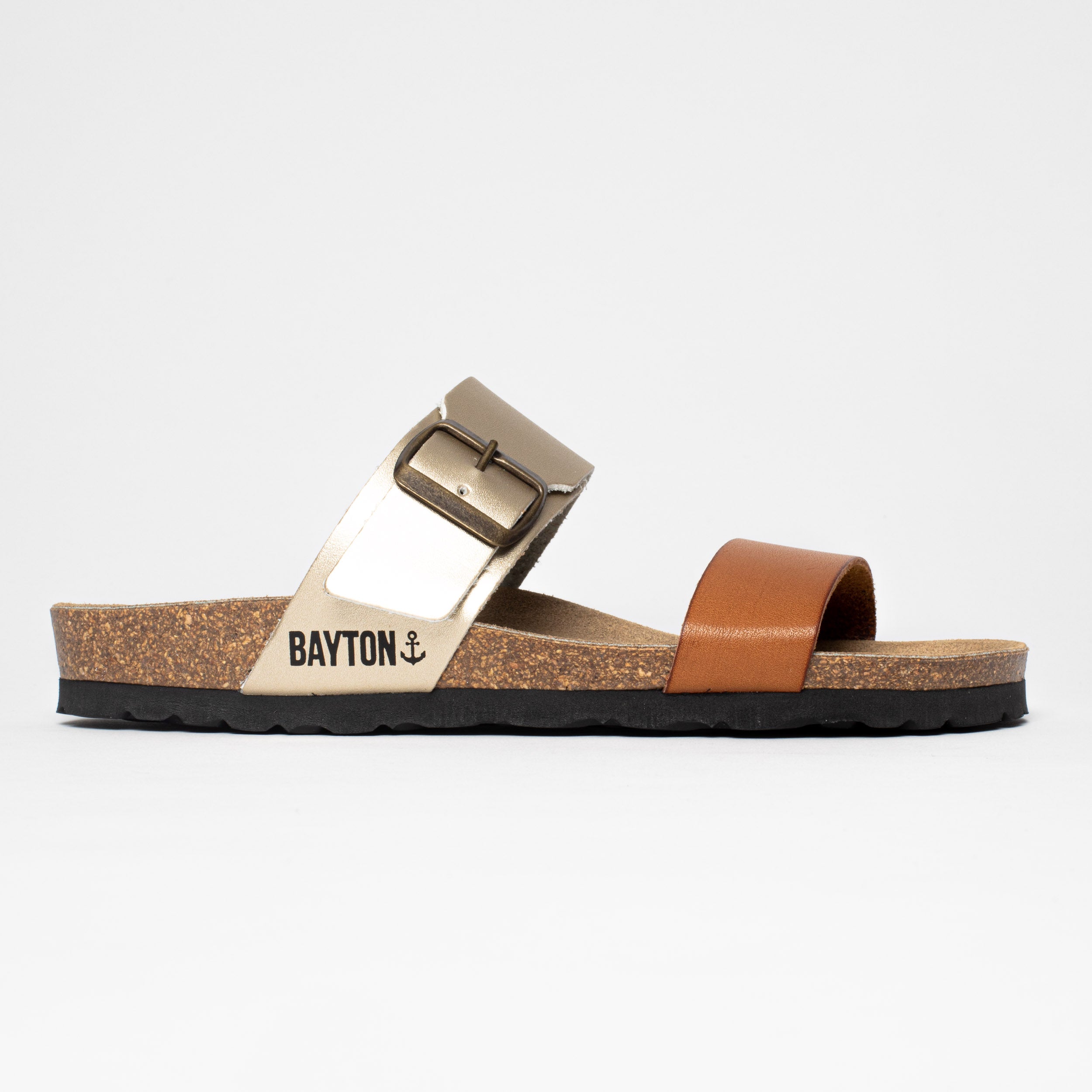 Valencia Camel and Platinum 2-Strap Sandals