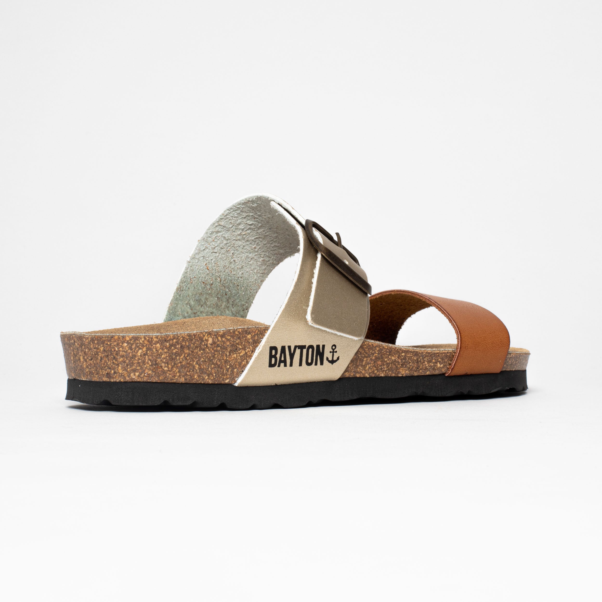 Valencia Camel and Platinum 2-Strap Sandals