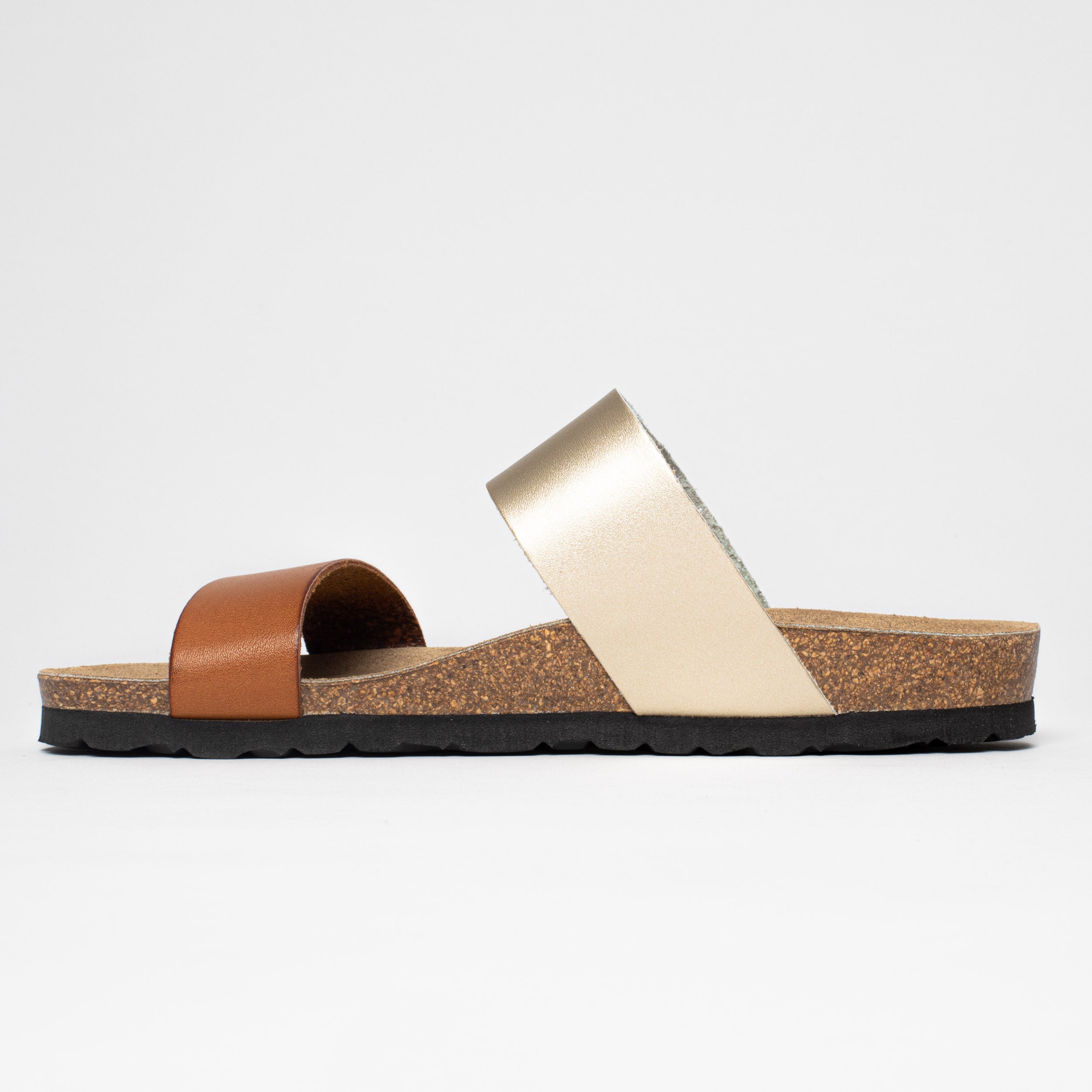 Valencia Camel and Platinum 2-Strap Sandals